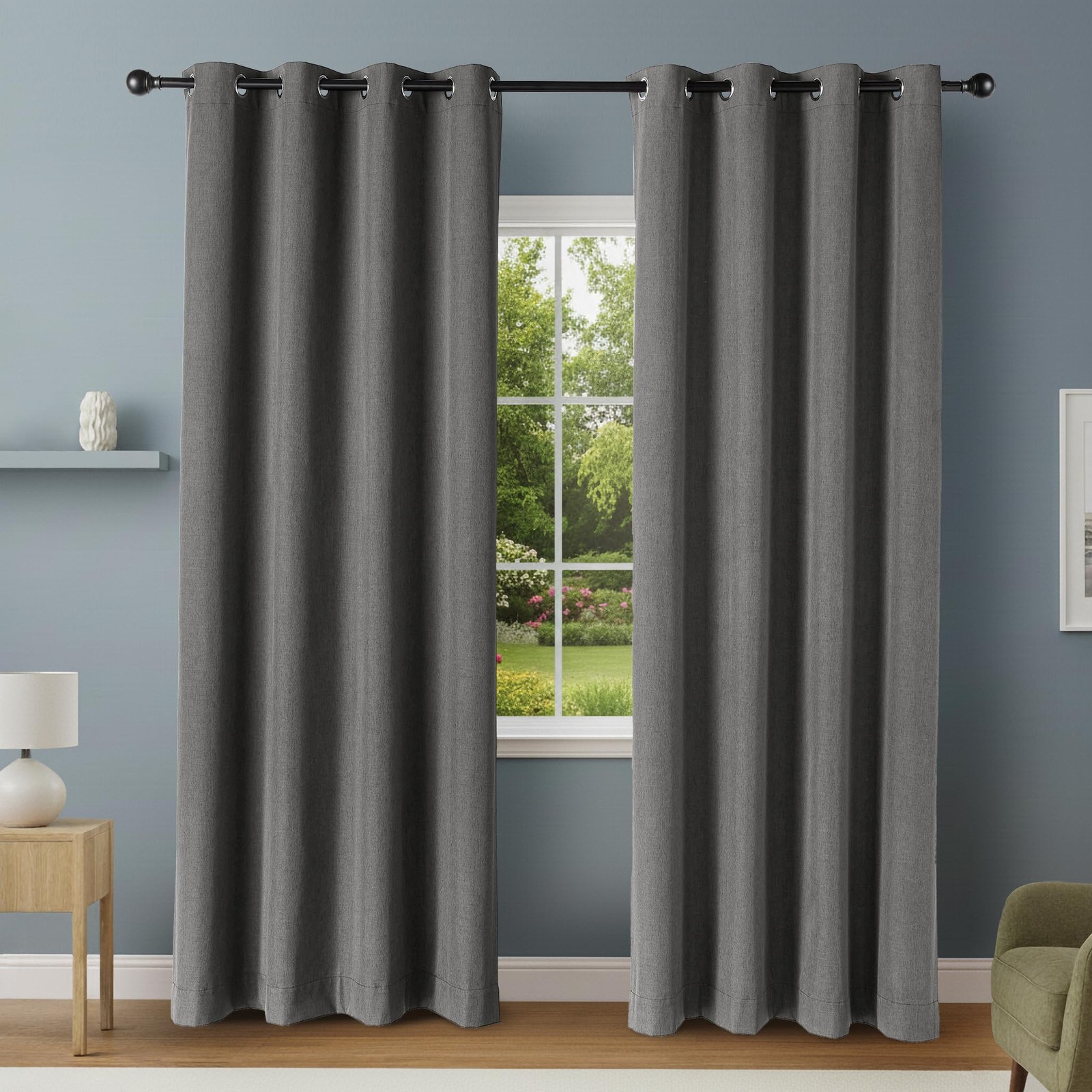 AMAZON BASICS 100% BLACKOUT CURTAINS GROMMETS 52 X 96 INCHES 2 PANELS – BLACK