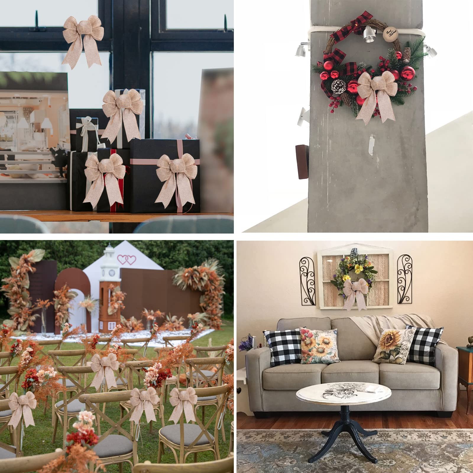 Mini Rustic Jute Bows Burlap Wreaths Bows Christmas Tree Topper for Wedding H…