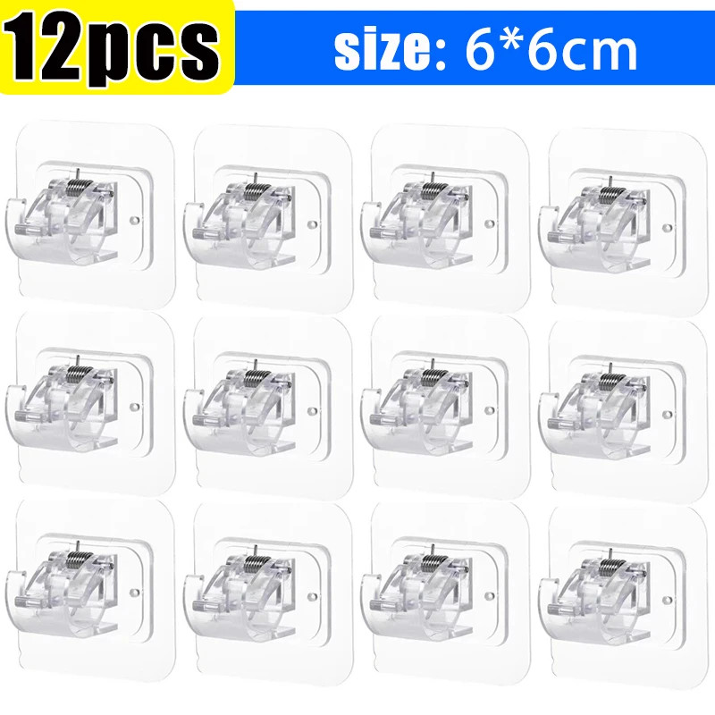 Self Adhesive Rail Hooks Nail-Free Curtain Clamp Rods Clips Hook Adjustable Show