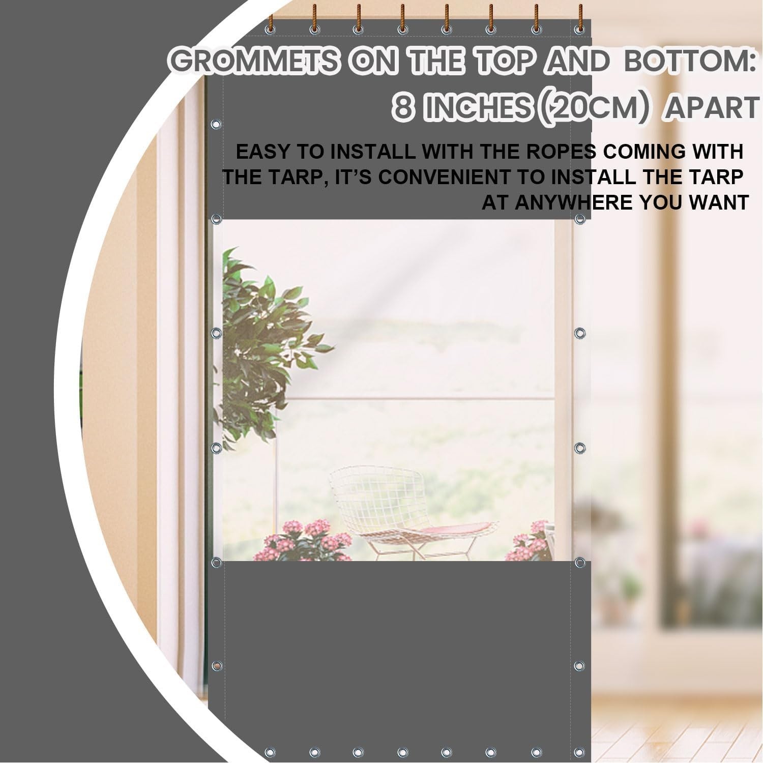 Elegant 20 Oz Outdoor Vinyl Curtain, Weather-Resistant and Stylish, 8’H x 10’W