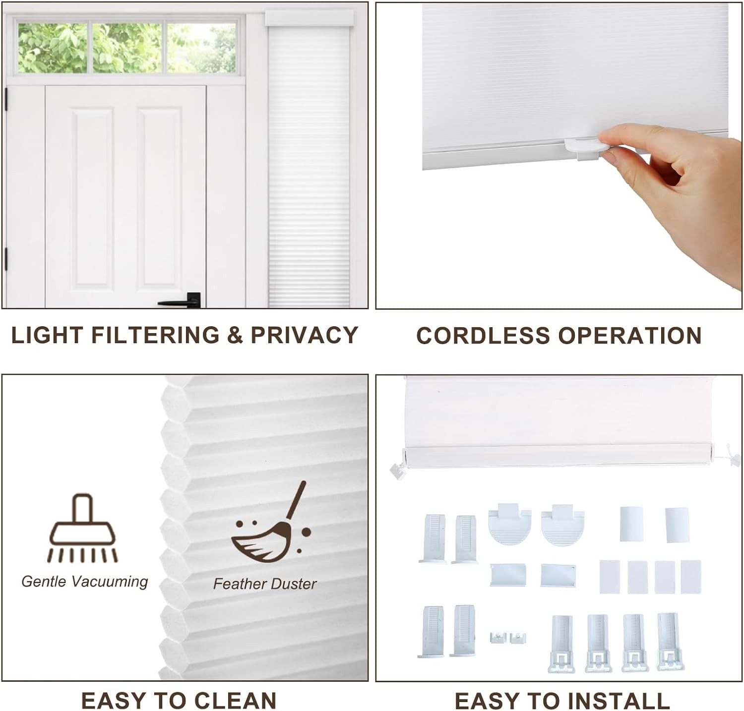 2 Pcs Cordless Light Filtering Sidelight Blinds Cellular Shades 8.5″ W x 72″ H
