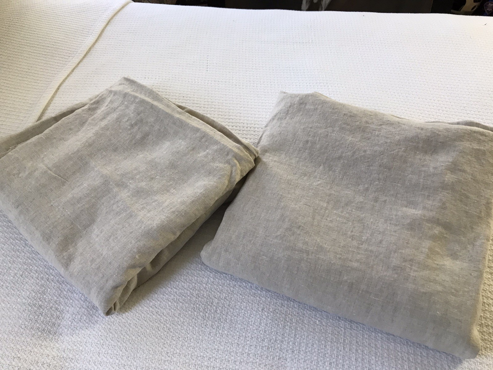 Pair of 2 Pottery Barn 3-in-1 Pole Top Tan Beige Linen Sheer Curtain 50×108