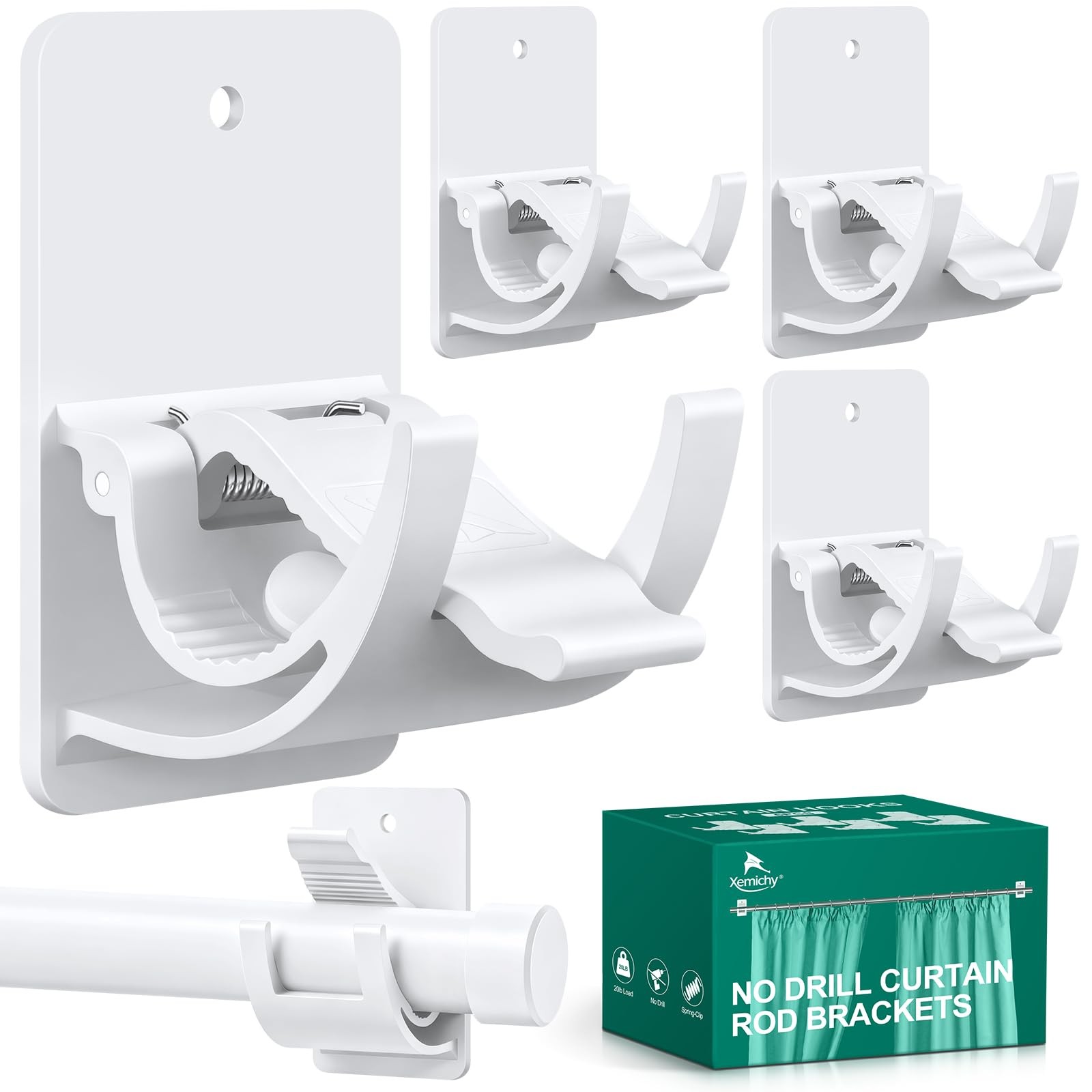 No Drill Curtain Rod Brackets, 4 PCS Self Adhesive Curtain Hooks 20lb, Nail F…