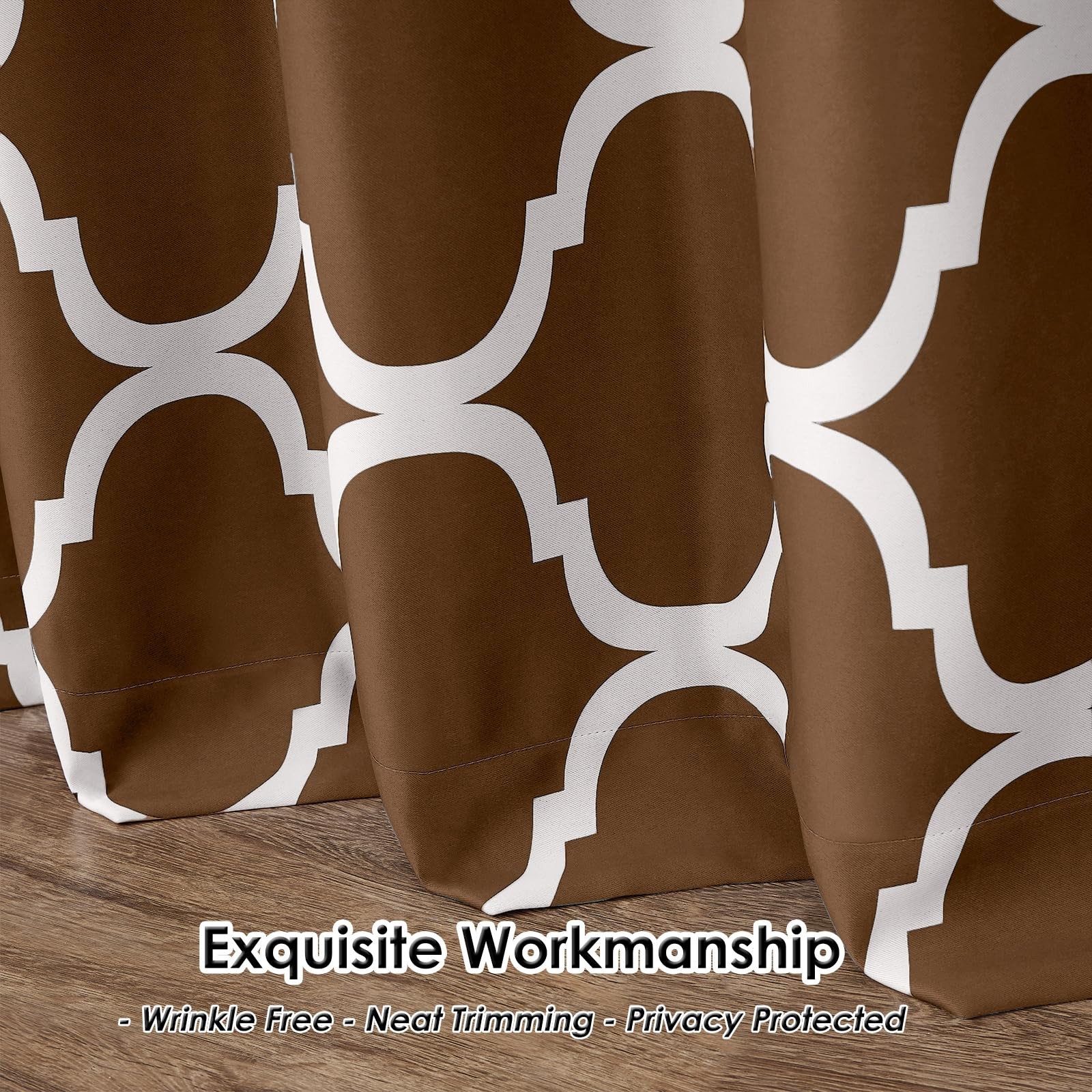 Moroccan Blackout Curtains for Living Room, 52×96 Inch, Grommet Top, Coffee