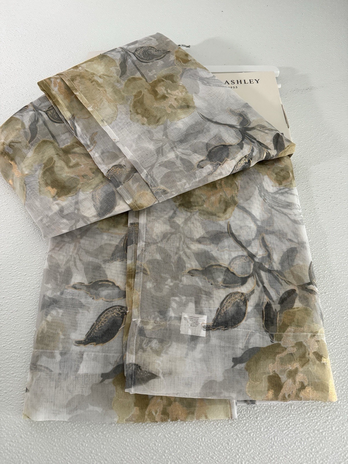 Laura Ashley Window Curtains 4 FOUR Panels 38 x 84 Gray Mustard Metallic Sheer