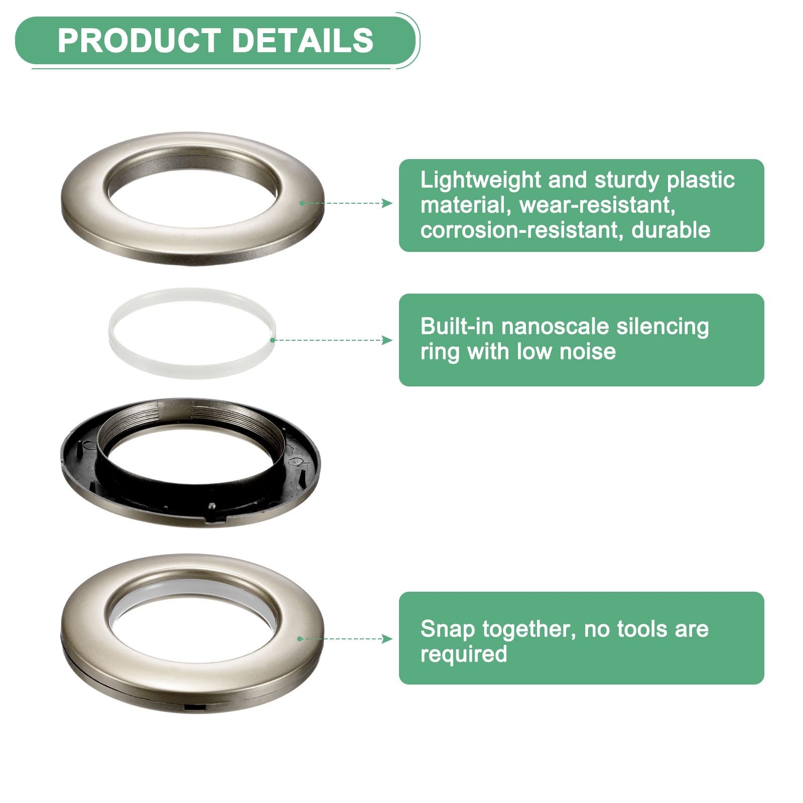 50-Pack Curtain Grommets, 1-9/16″(40mm) Inner Diameter Plastic Curtain Rings …