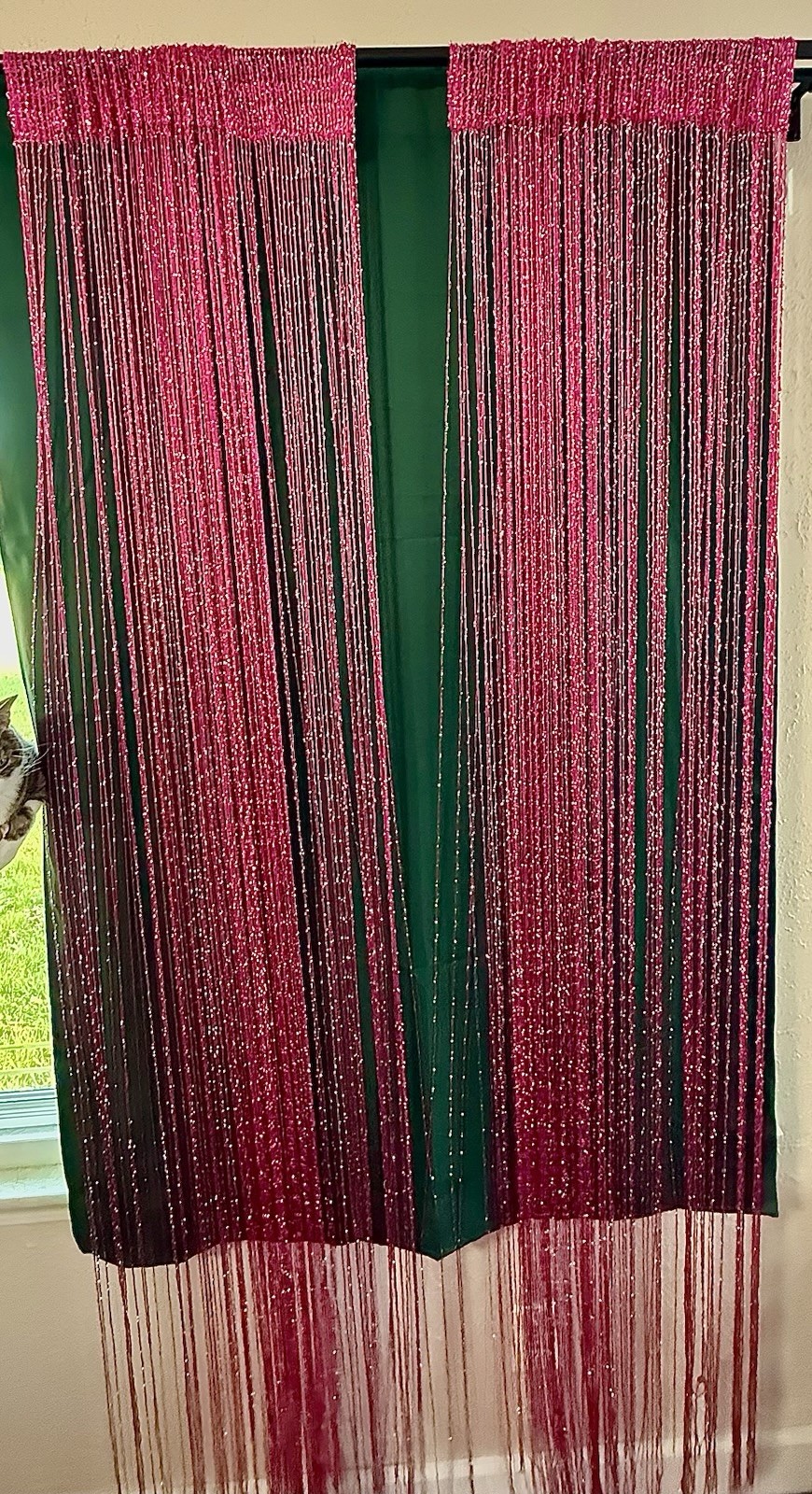 Pink Glitter String Door Curtain Y2K String 2 Panels Mesh Bratz 2000s