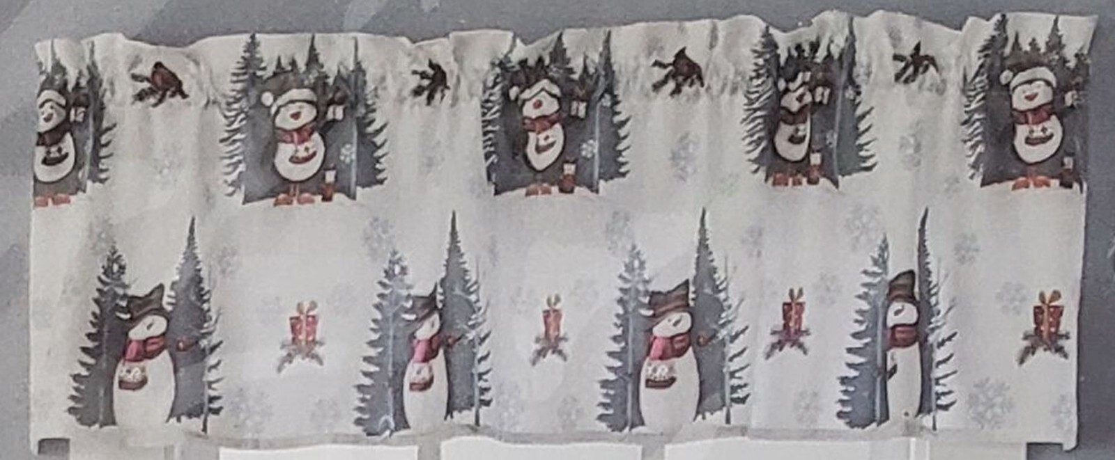 1 Fabric Printed Kitchen Valance(58″x13″)CHRISTMAS,STERLING SNOWMEN &FRIENDS,SKL