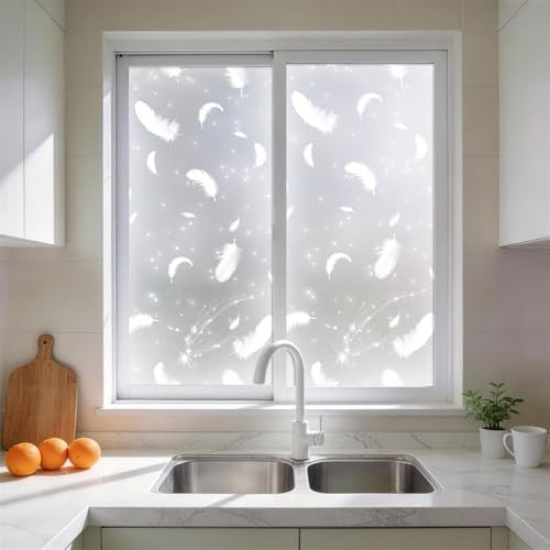 Frosted Glitter Feather Window Privacy Film, 78.5″ L x 17.5″ W, Decorative Non