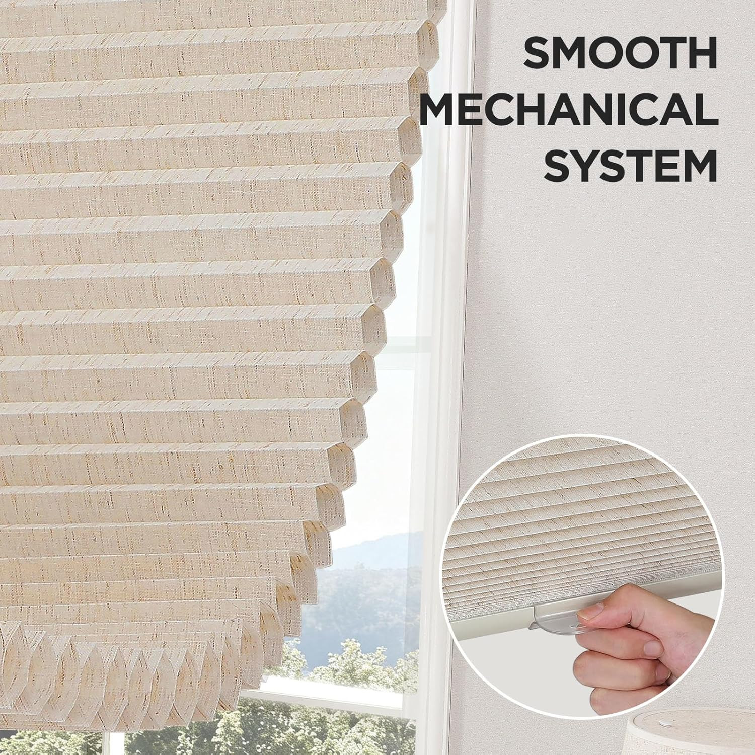 Cordless Linen Cellular Blinds – Light Filtering Thermal Insulation 27″ x 64