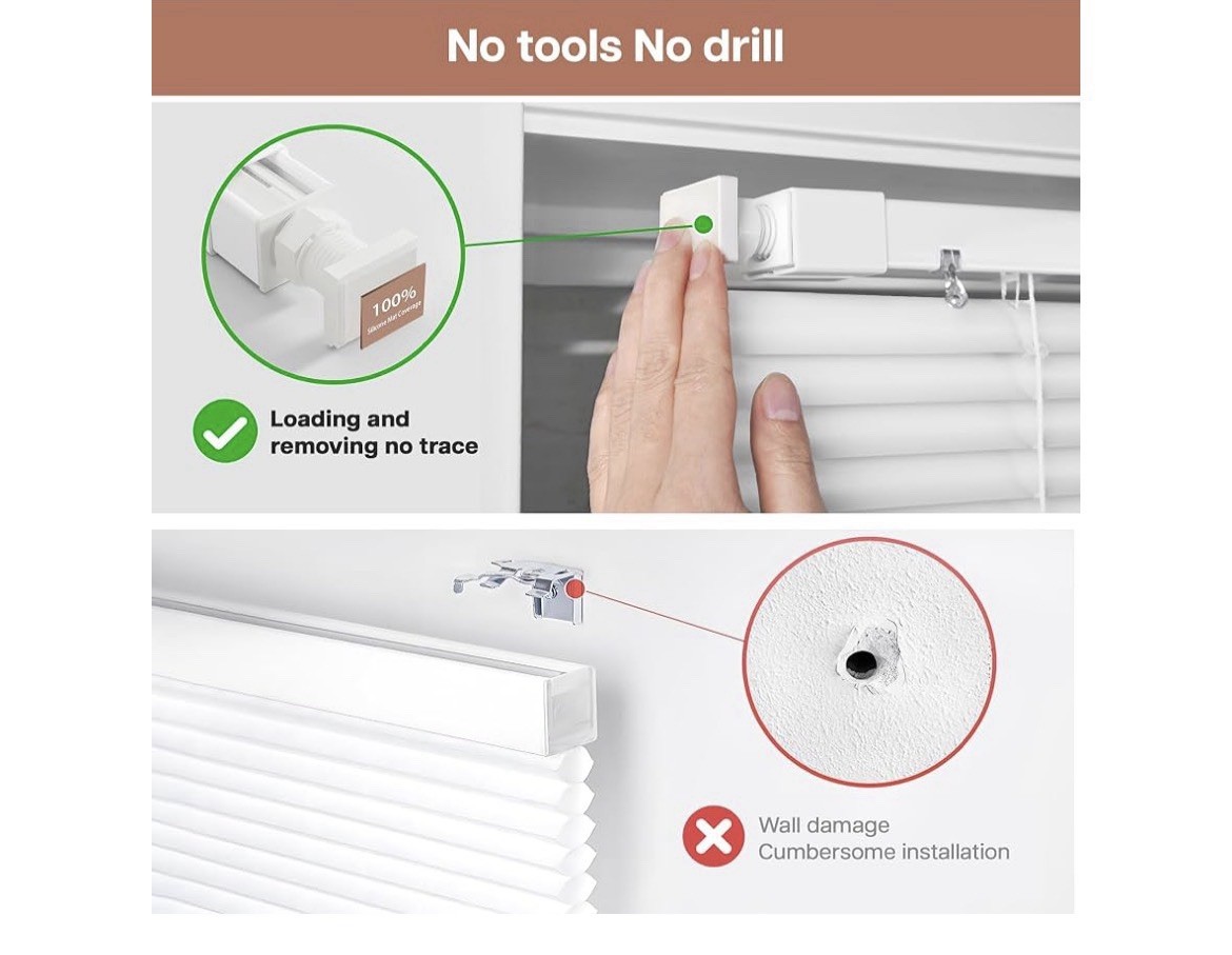 0 Tools Drill Cordless Aluminum Mini Blinds 100% Privacy S-Curve 34 1/2”W X 64”H