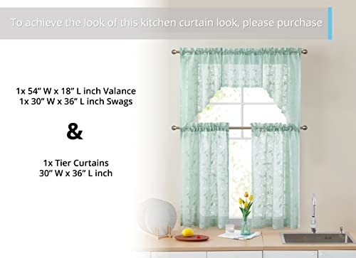 Joyce Semi Sheer Kitchen Swag Curtain 30″W x 36″L (Pack of 2) Seafoam Green