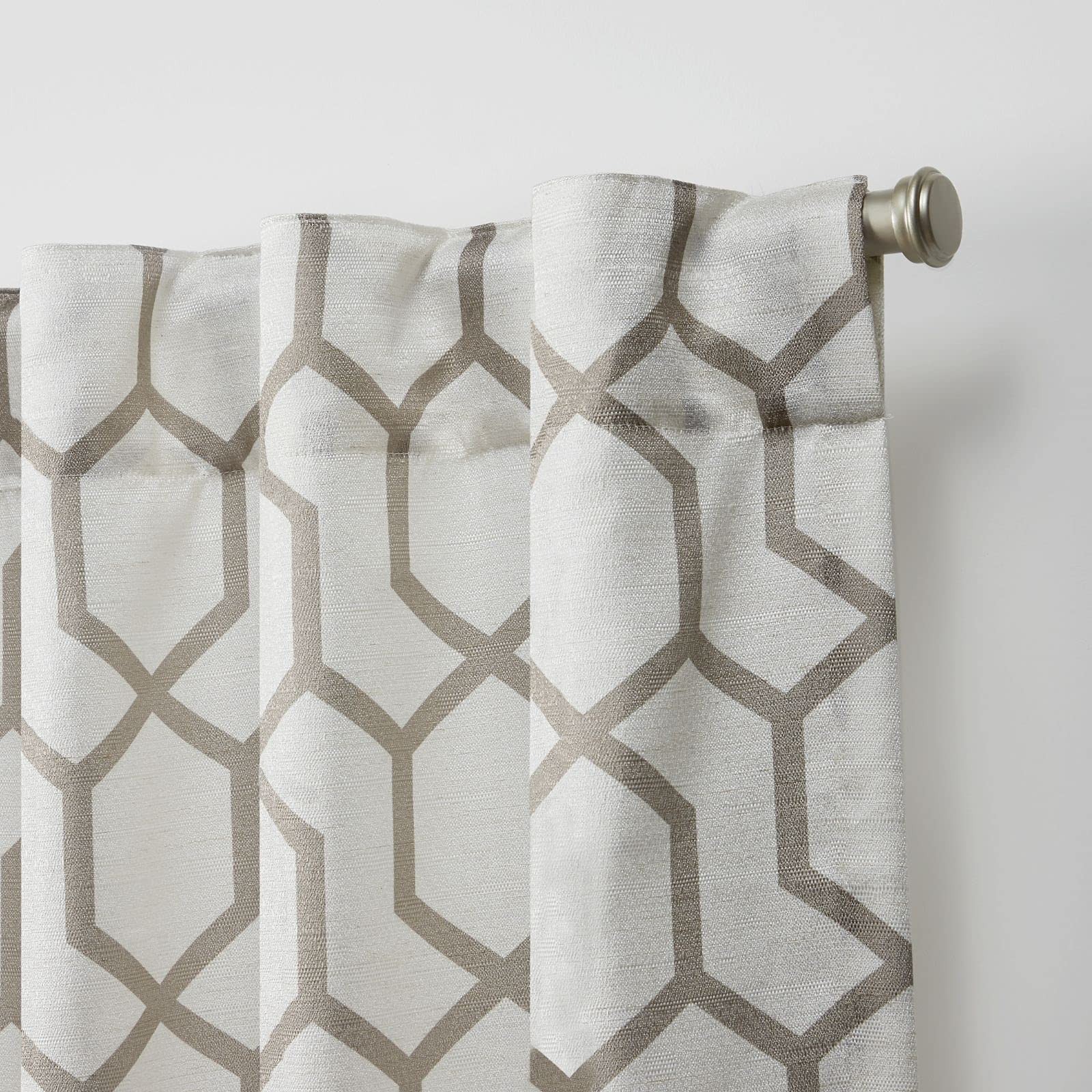 Hexa Geometric Print Light Filtering Curtain Panels, 54″x108″, Natural, 2-Pack