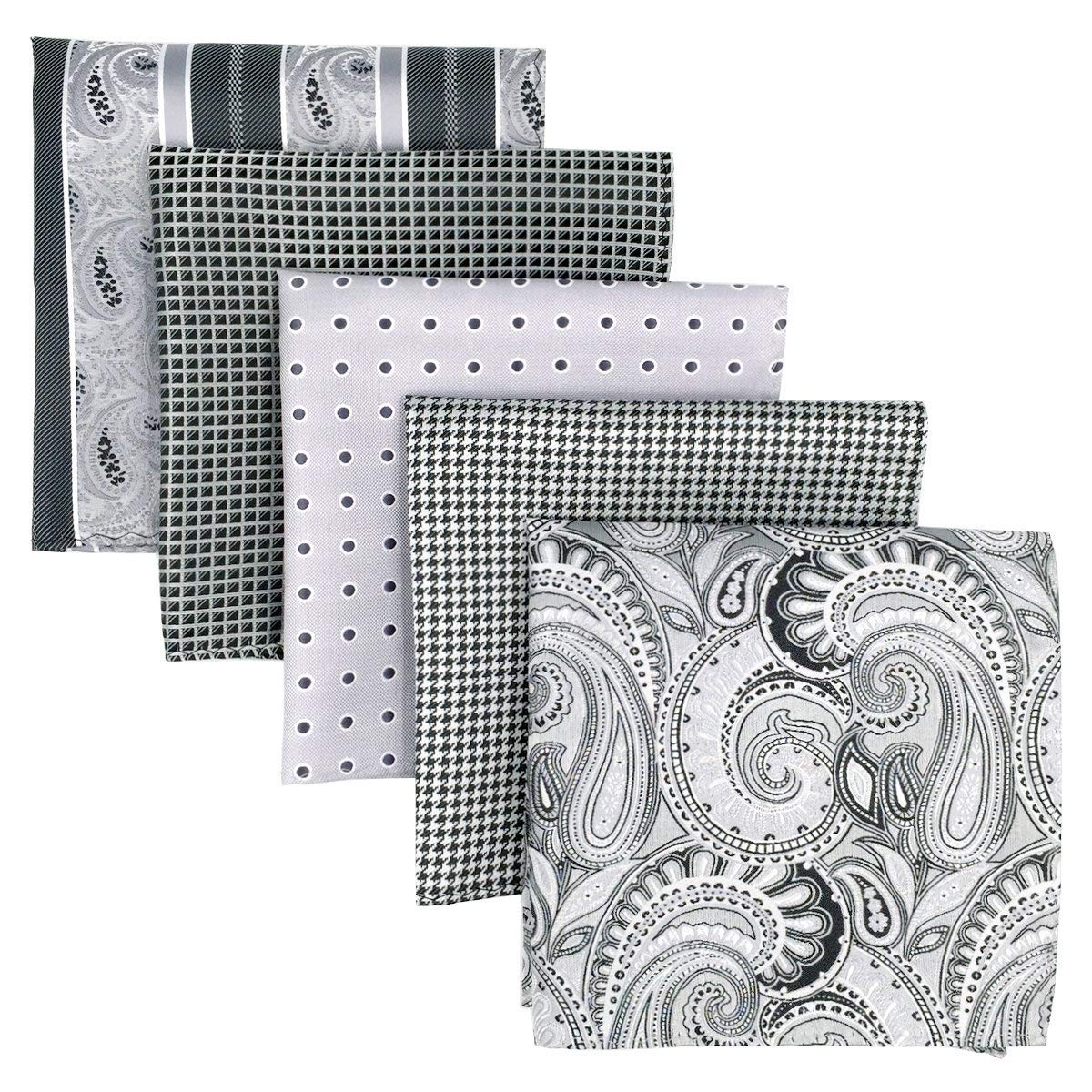 SHLAX&WING 5 Pieces Assorted Mens Silk Pocket Square Set22, Set22