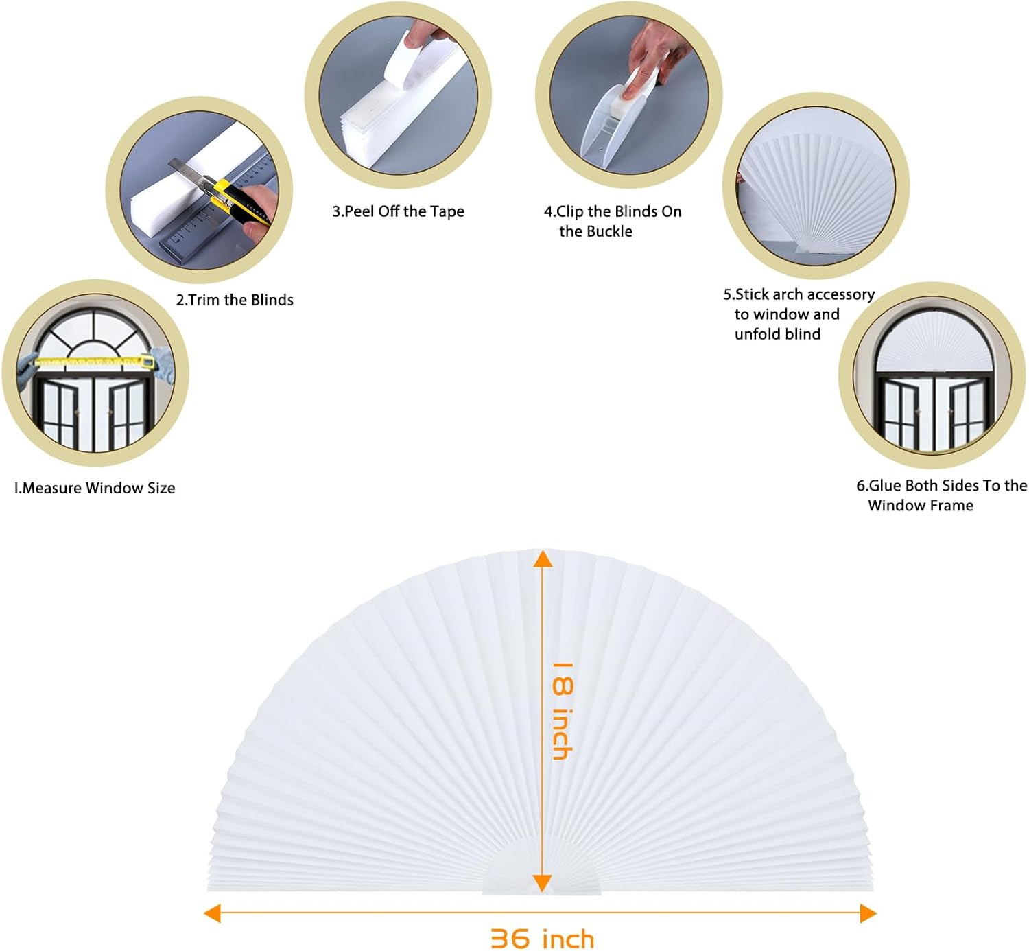 Arch Window Shade Radius 18 Inch Half Circle Arched Non-Woven Stick on Cut to Si