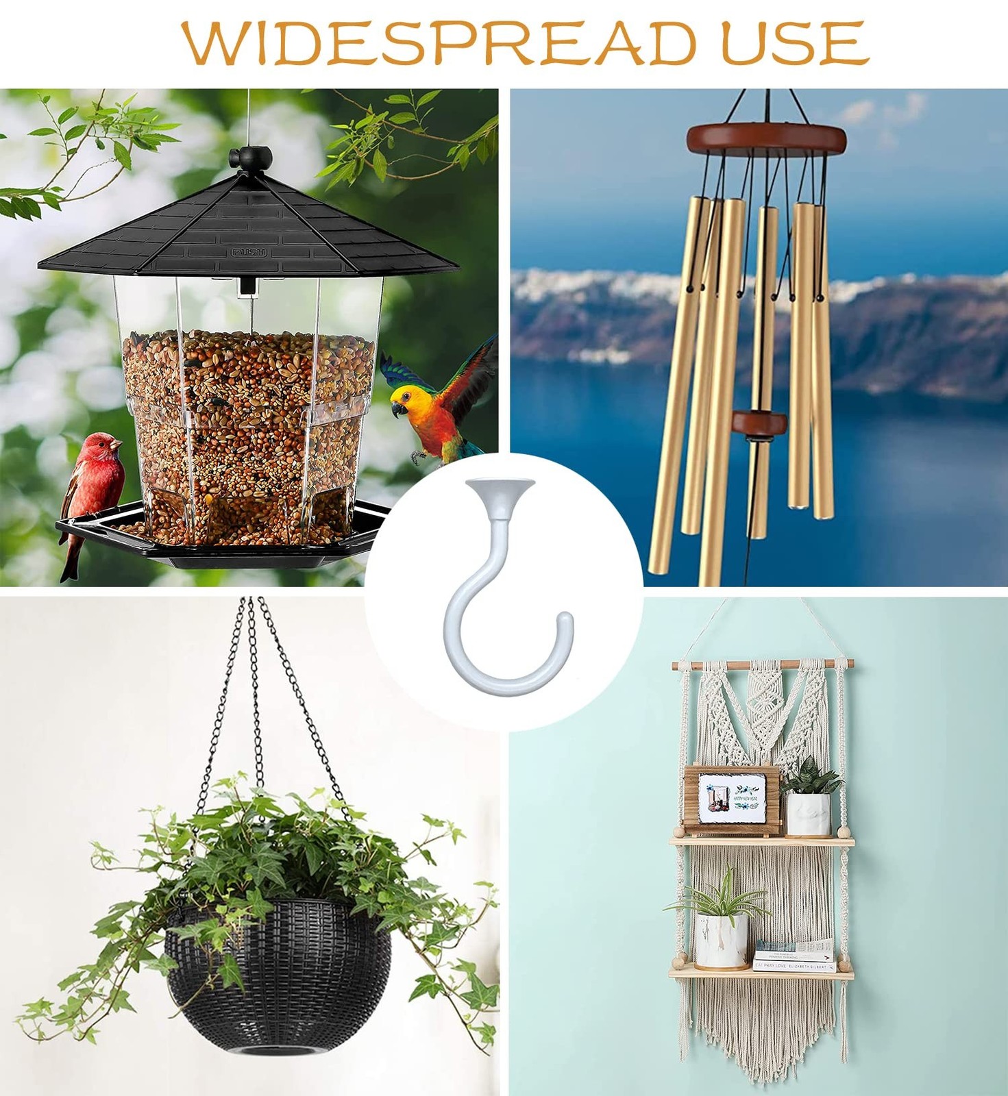 Ceiling Hooks for Hanging Plants (2 Sets, White)