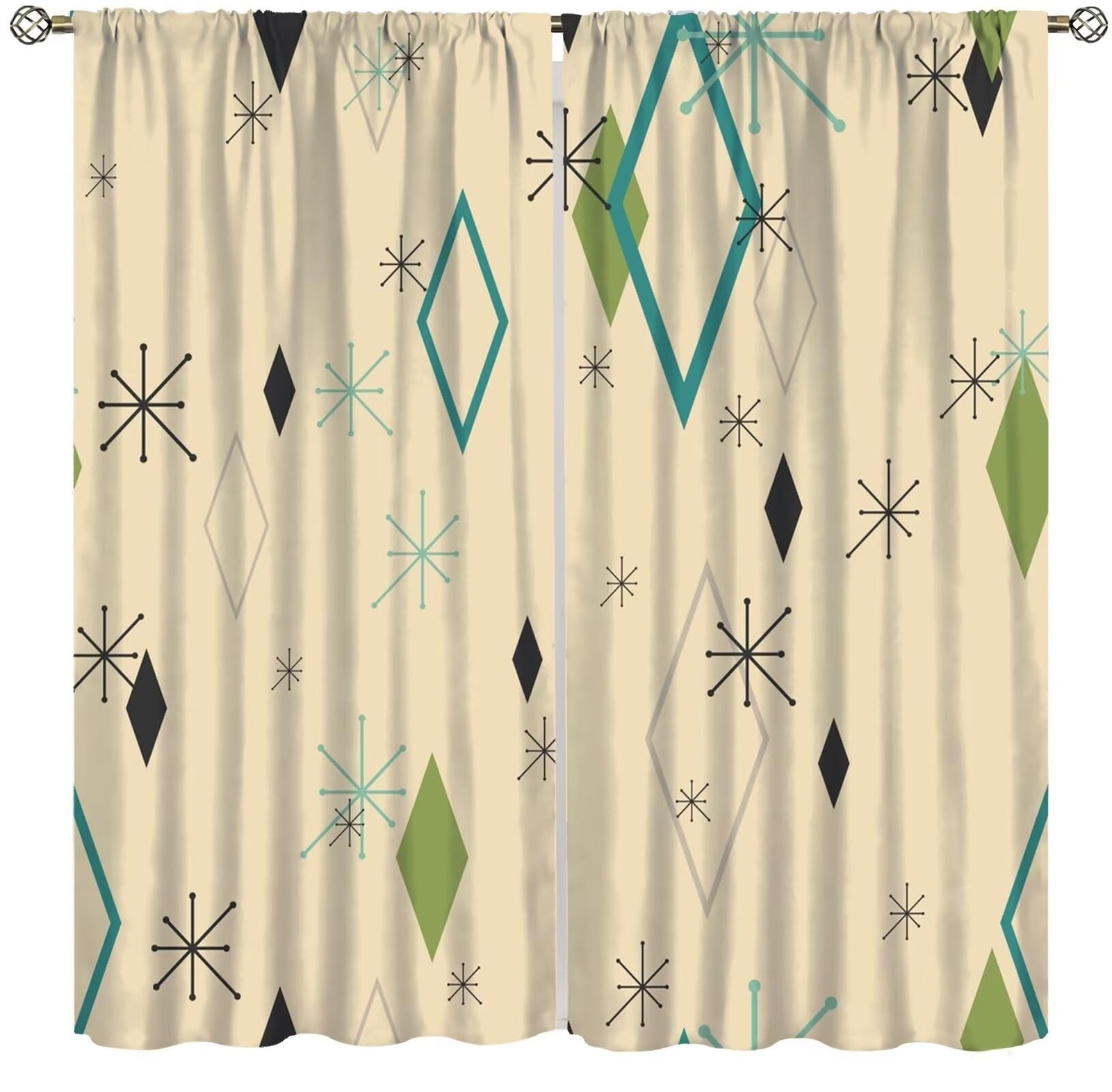 Mid Century Modern Curtains, Abstract Atomic Starburst Geometric Diamond Patt…