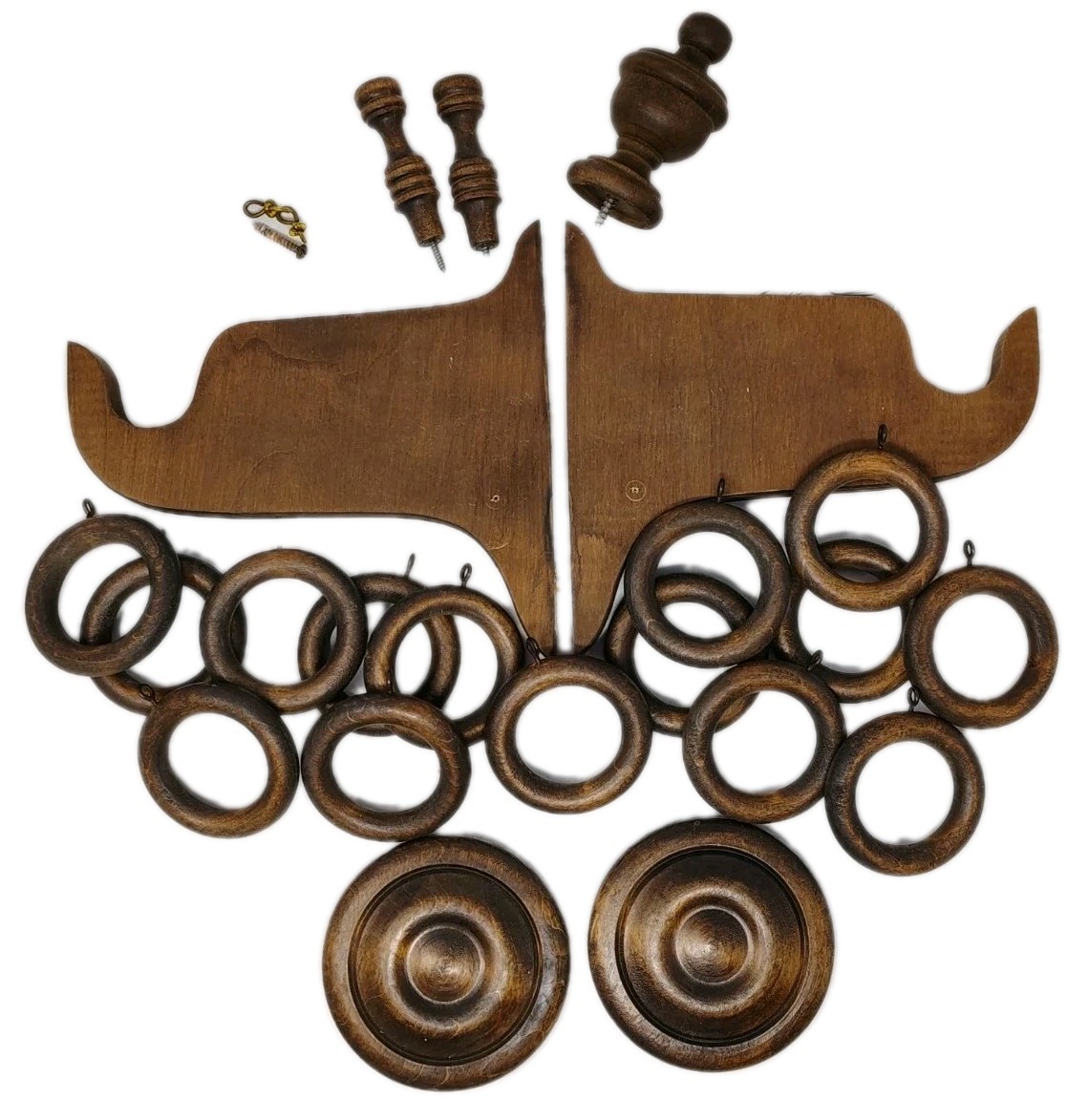 VTG Wood Curtain Ring With Eyelet Rod Bracket Holder SET Finial Drapery Hardware