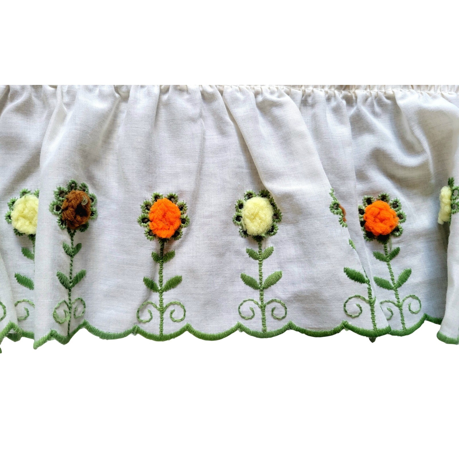 Vtg Sears 1970s Kitchen Swag Curtain Valance Embroidered Flower Power Mod Retro