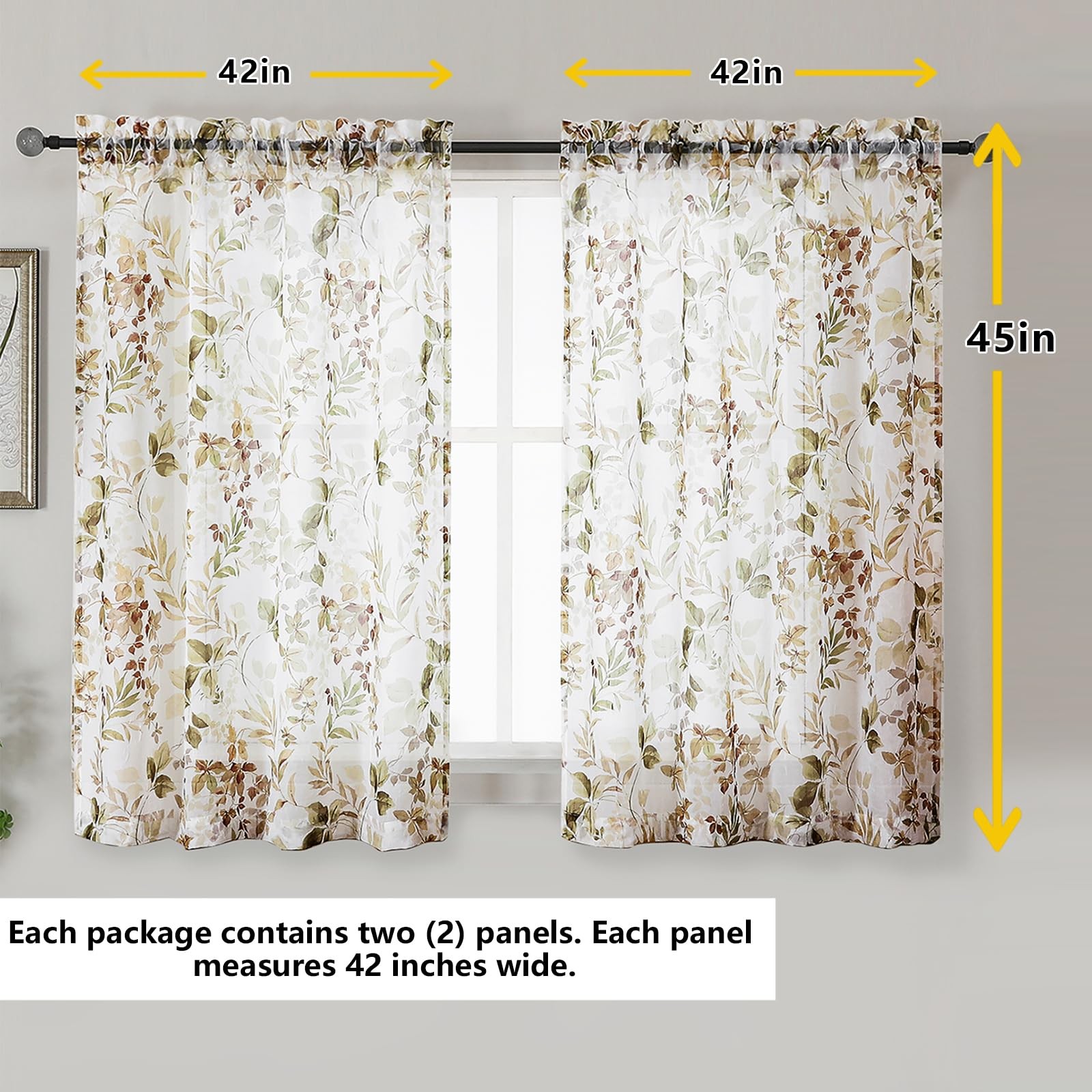 Crushed Kitchen Window Curtains 45 Inches 2 Panels Farmhouse Filtering Texture