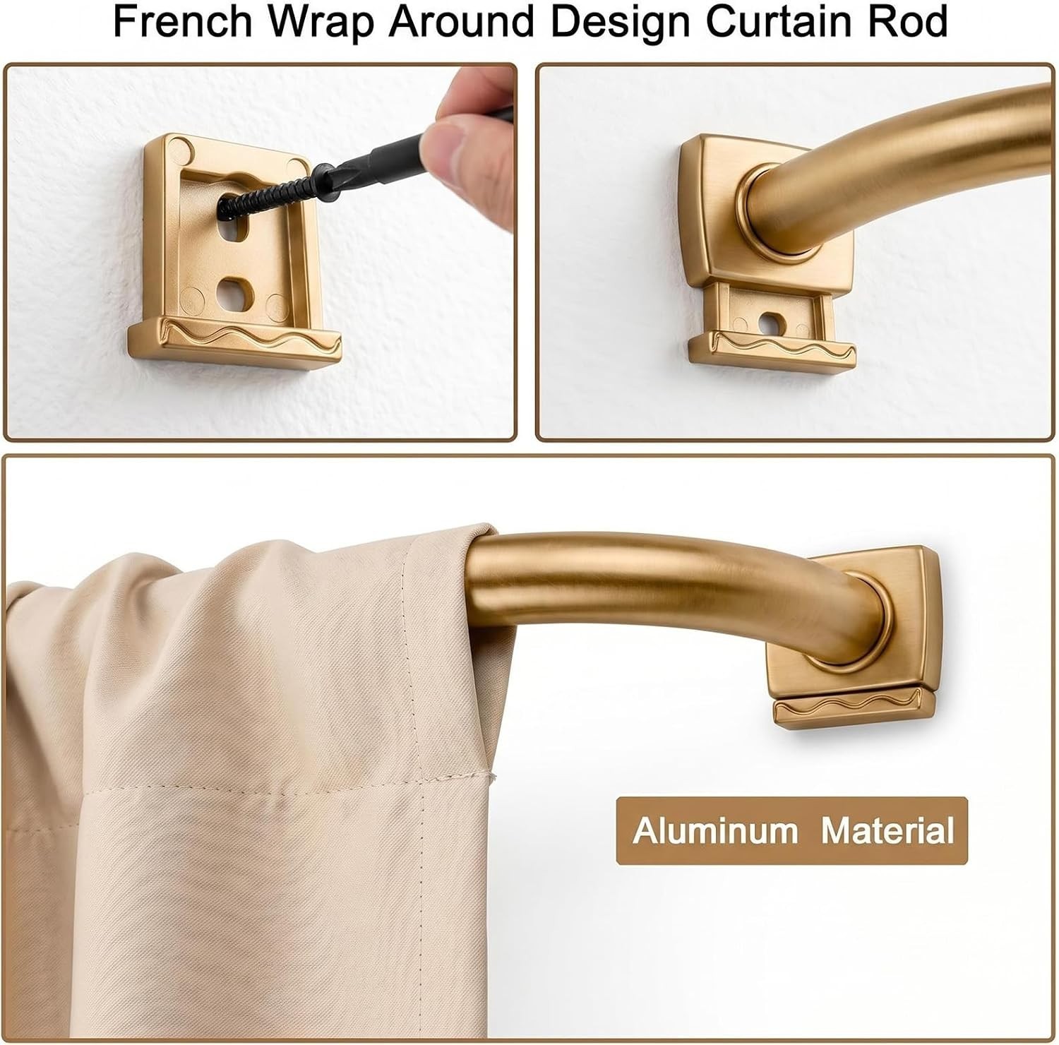Versatile 30-90 Inch Gold Adjustable Curtain Rod: Durable Metal Drapery Solution