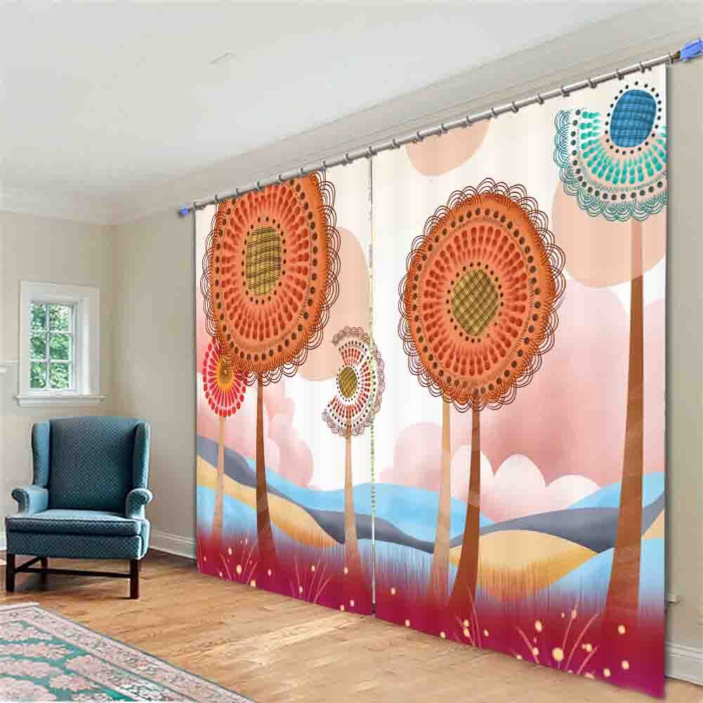 Orange Screening Plot 3D Curtain Blockout Photo Printing Curtains Drape Fabric