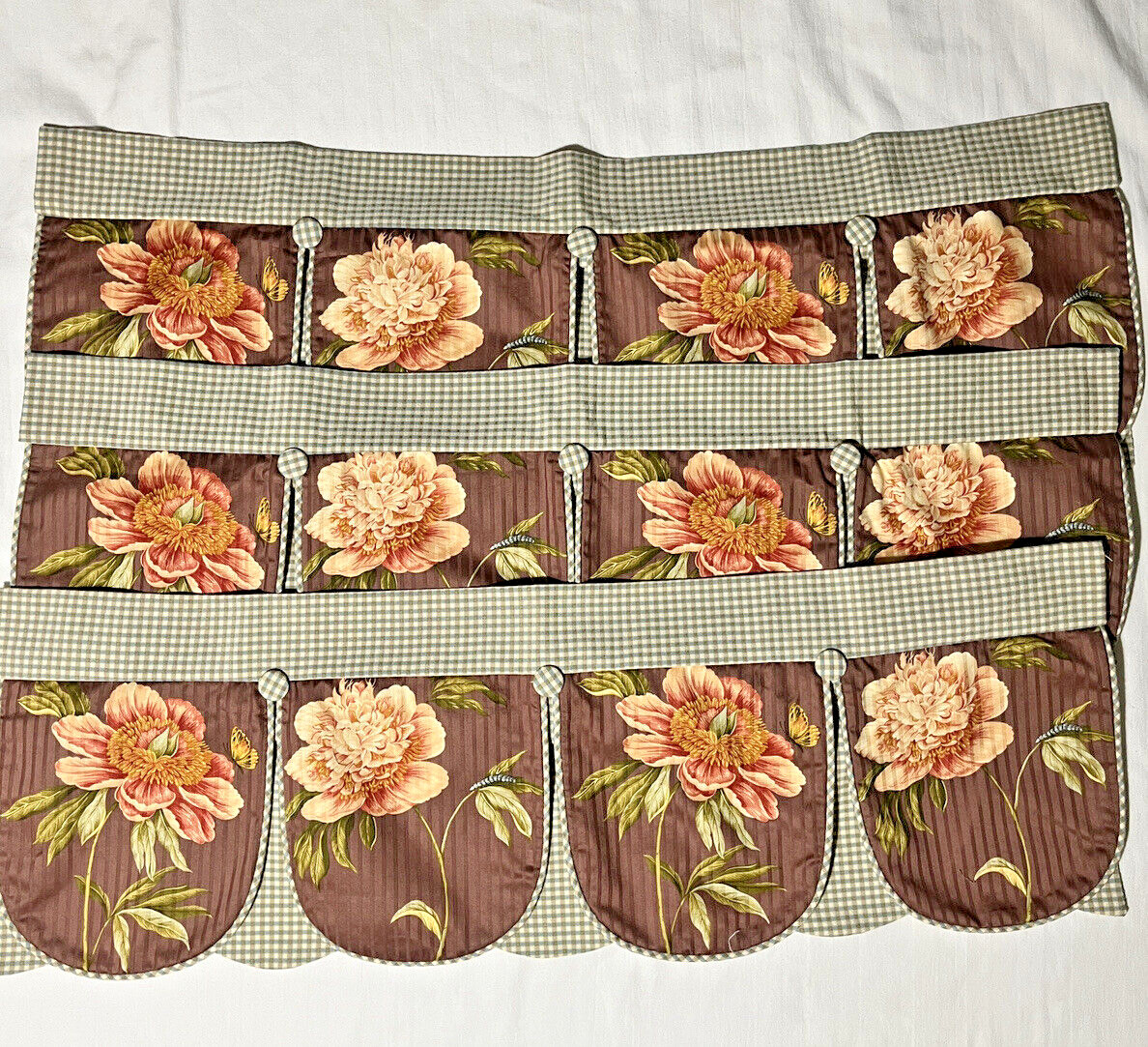 Window Valences Set (3) 41”x 14”ea Floral And Check Design Country Traditional