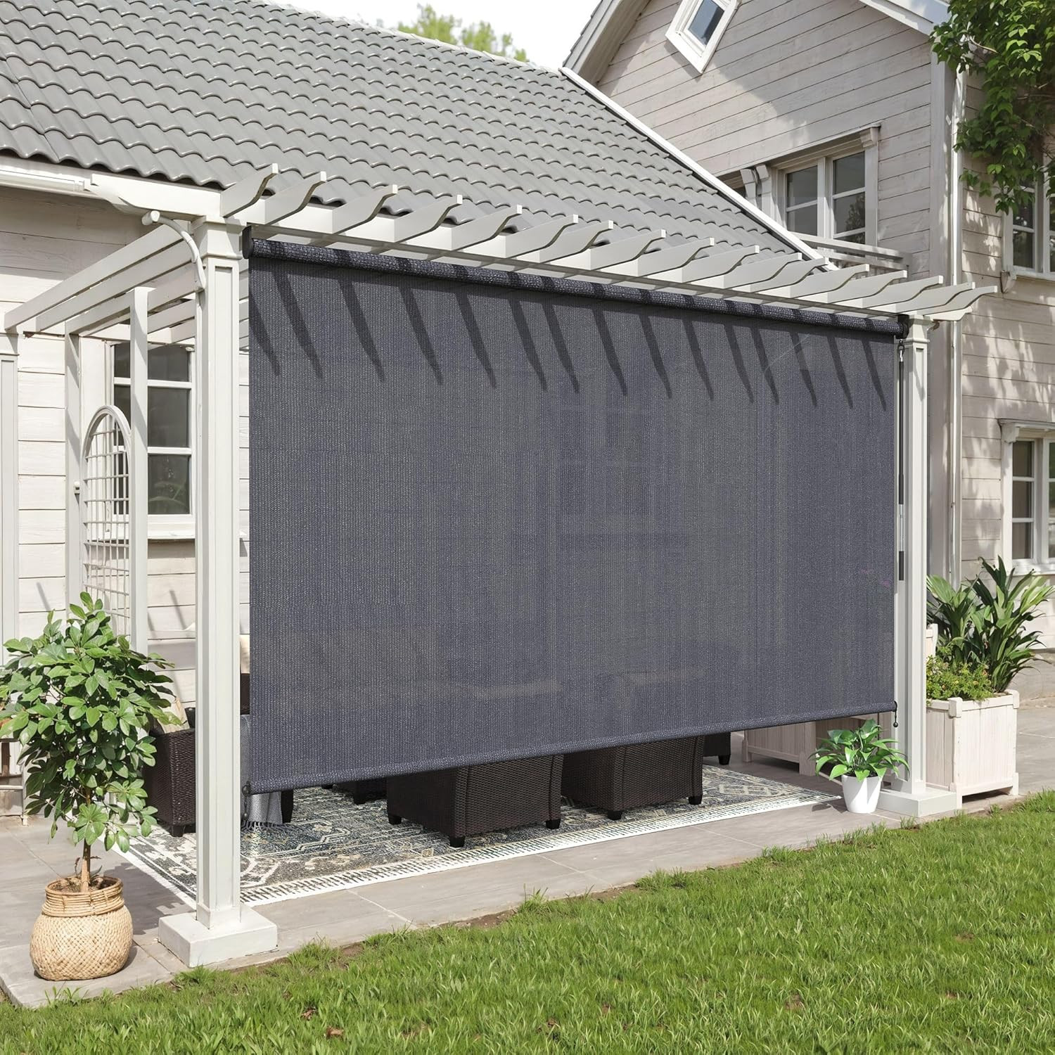 Outdoor Roller Shade 48″ W x 72″ H, Exterior Cordless Blinds with Splicing Desig