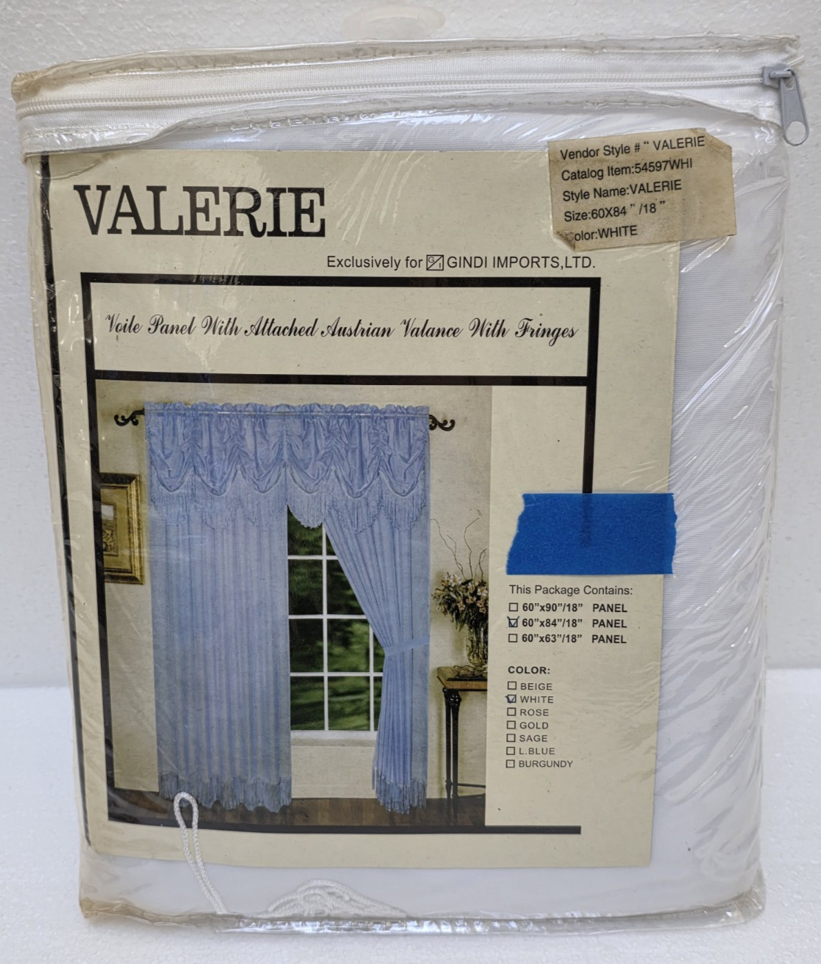 New! VALERIE voile Panel With Attached Austrian Valance White 60×84/18″