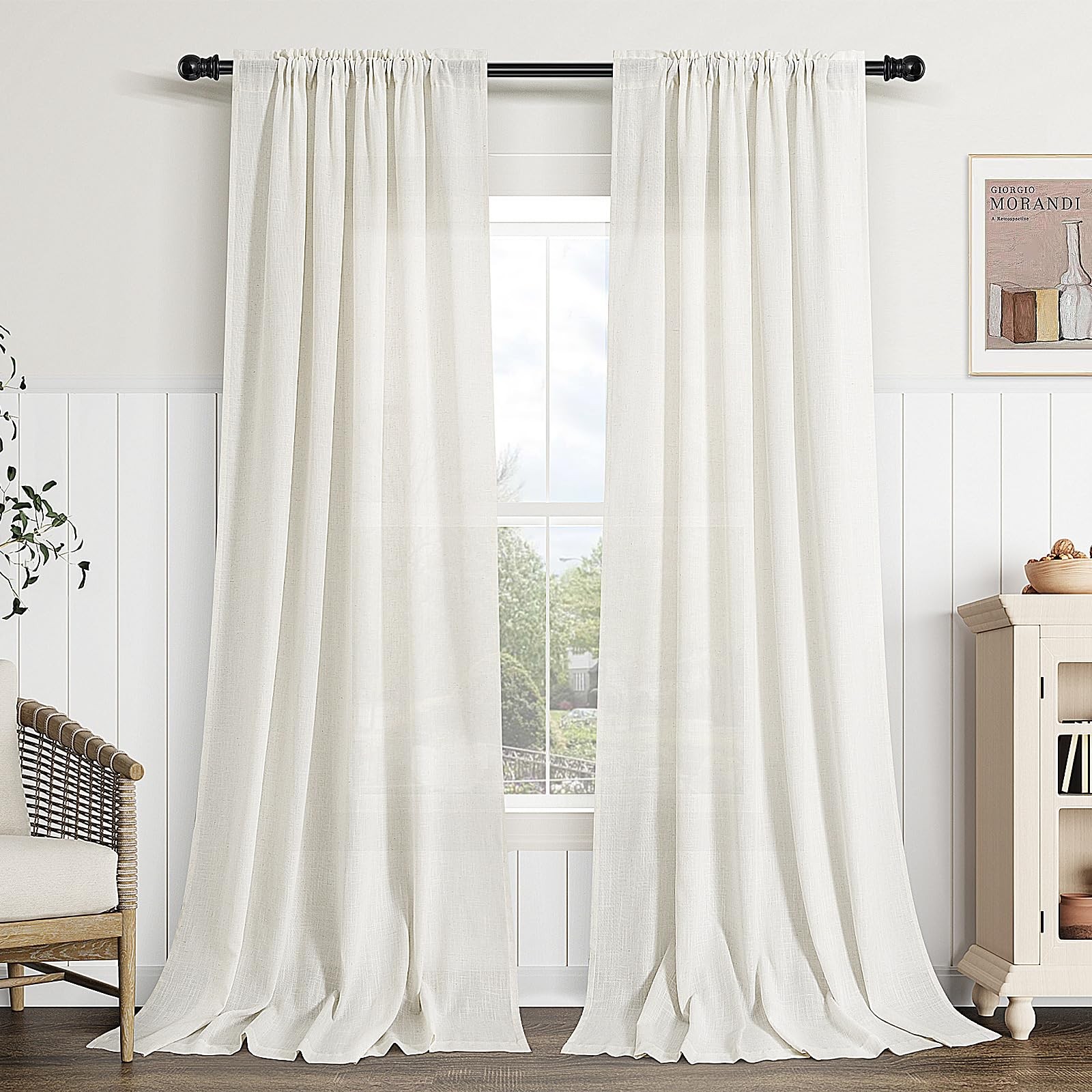 Guken Linen Curtains 84 Inches Long for 52″W x 84″L (Pack of 2), Natural