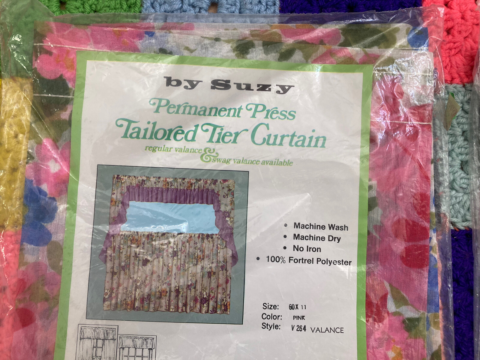Vintage Curtains Suzy Tailored Tier FLOWERS Lot Of 2 NEW 60” X 11” Pink V264