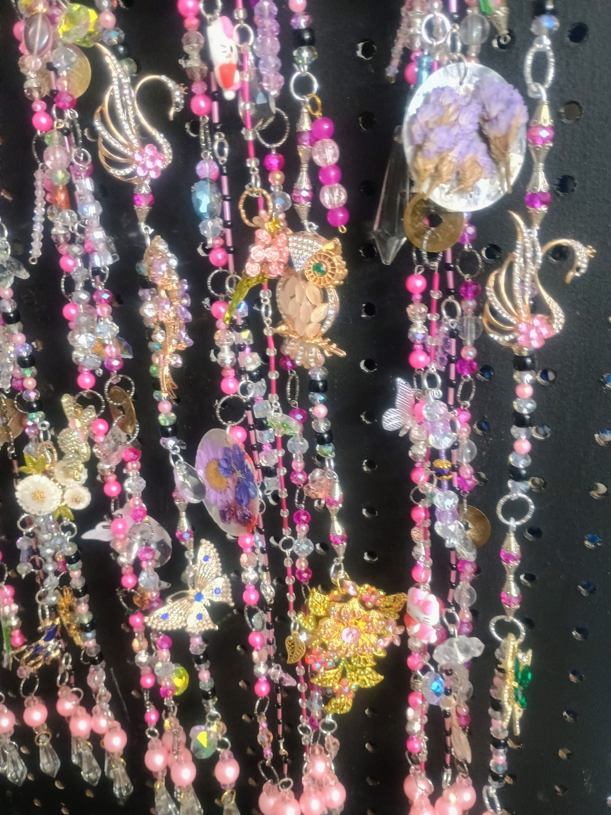 Bicycle Bunny Crystal Curtains With Charms, Set Of 7