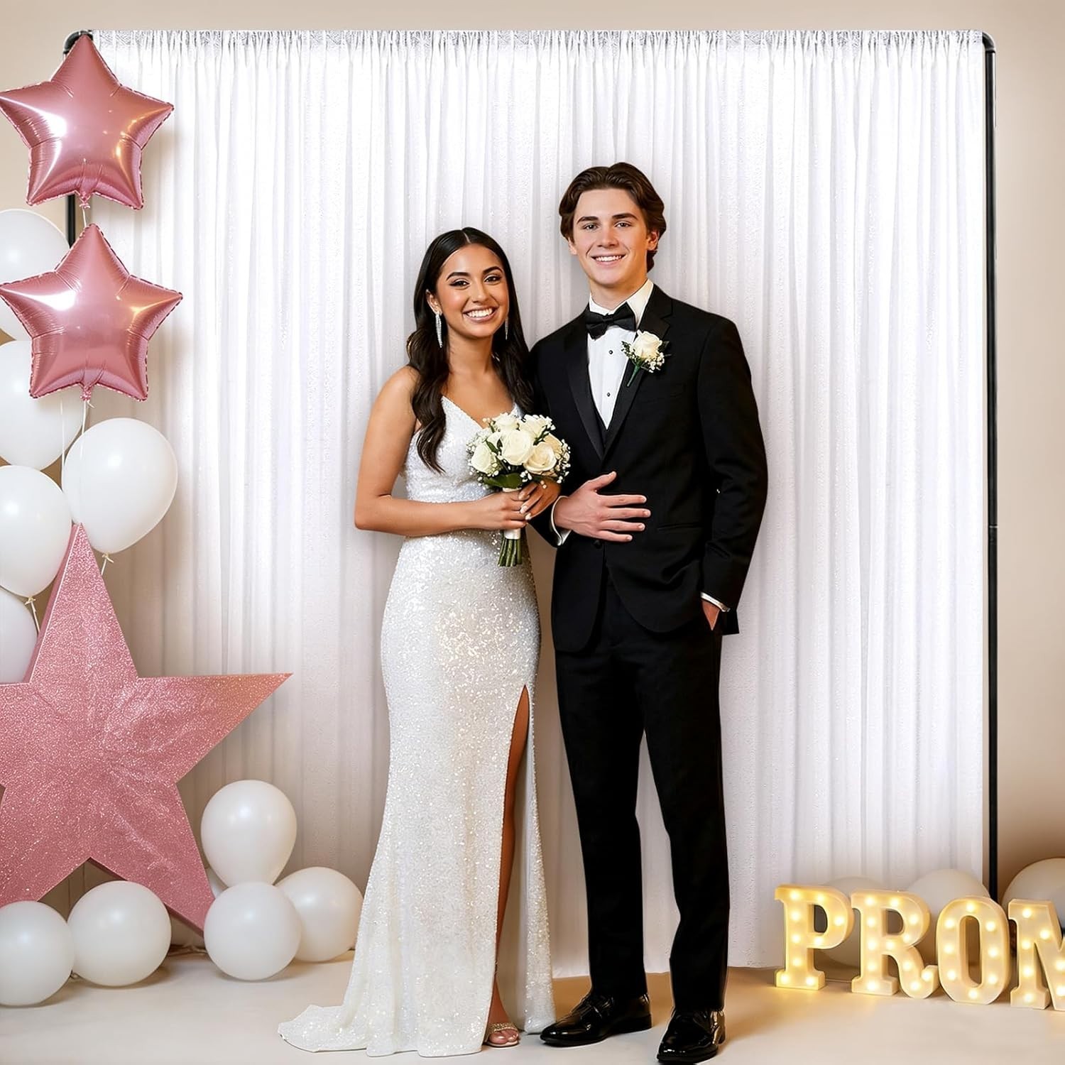 Dazzling White Sequin Backdrop Curtains – 2 Panels, 2FT x 8FT for Celebrations