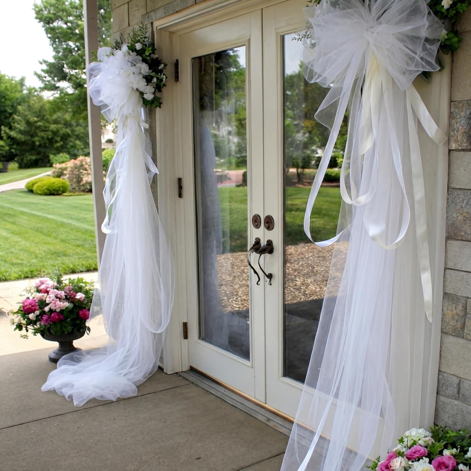 2 Pcs Giant White Bow Decor 91 x 16 Inch White Tulle Wedding Front Door Bows …