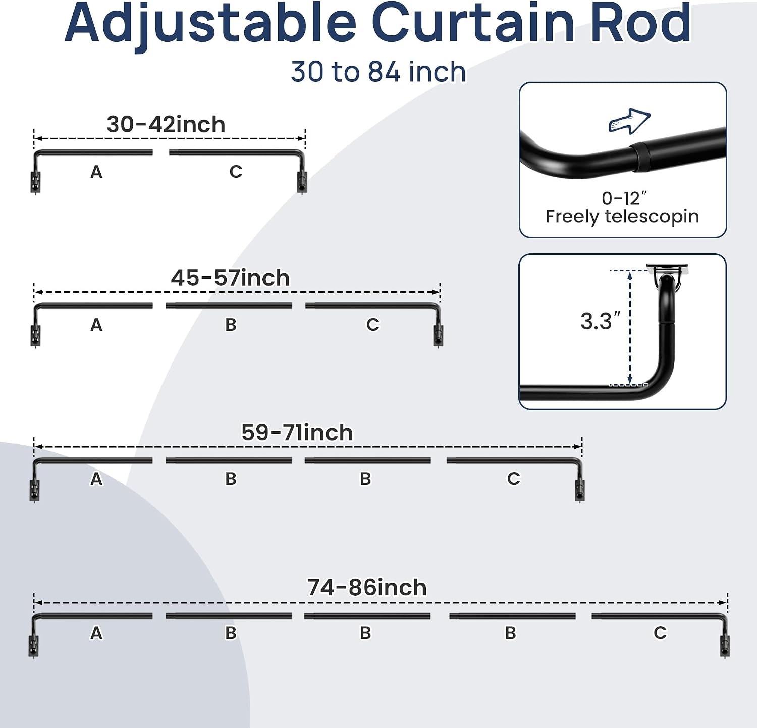 Blackout Curtain Rod Wrap Around Room Darkening Adjustable Window Hardware