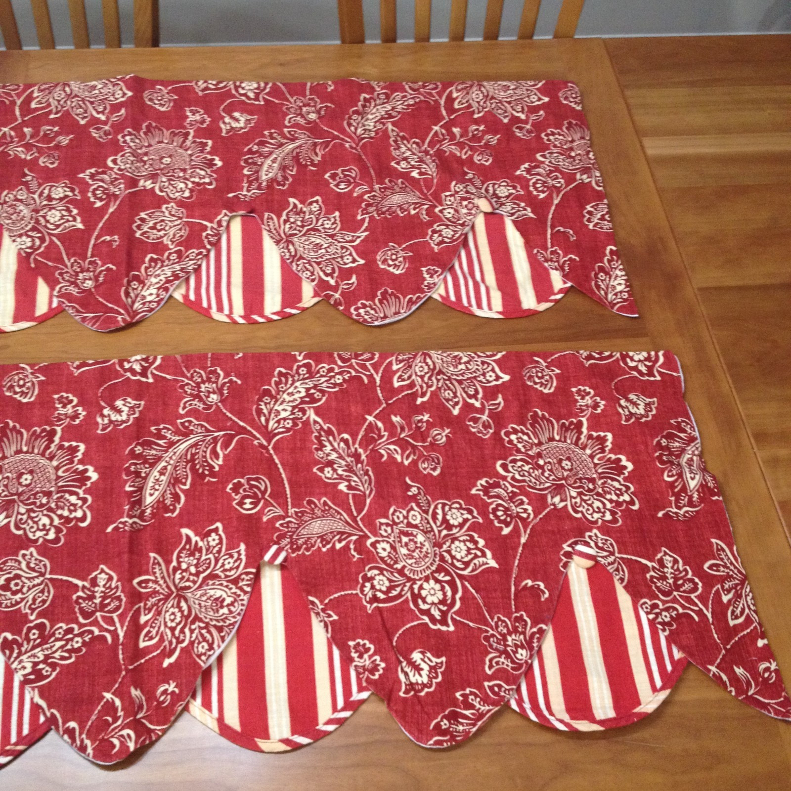 Pair of Williamsburg Window Valance Red/Cream Double Layered Scalloped 52”x 18”