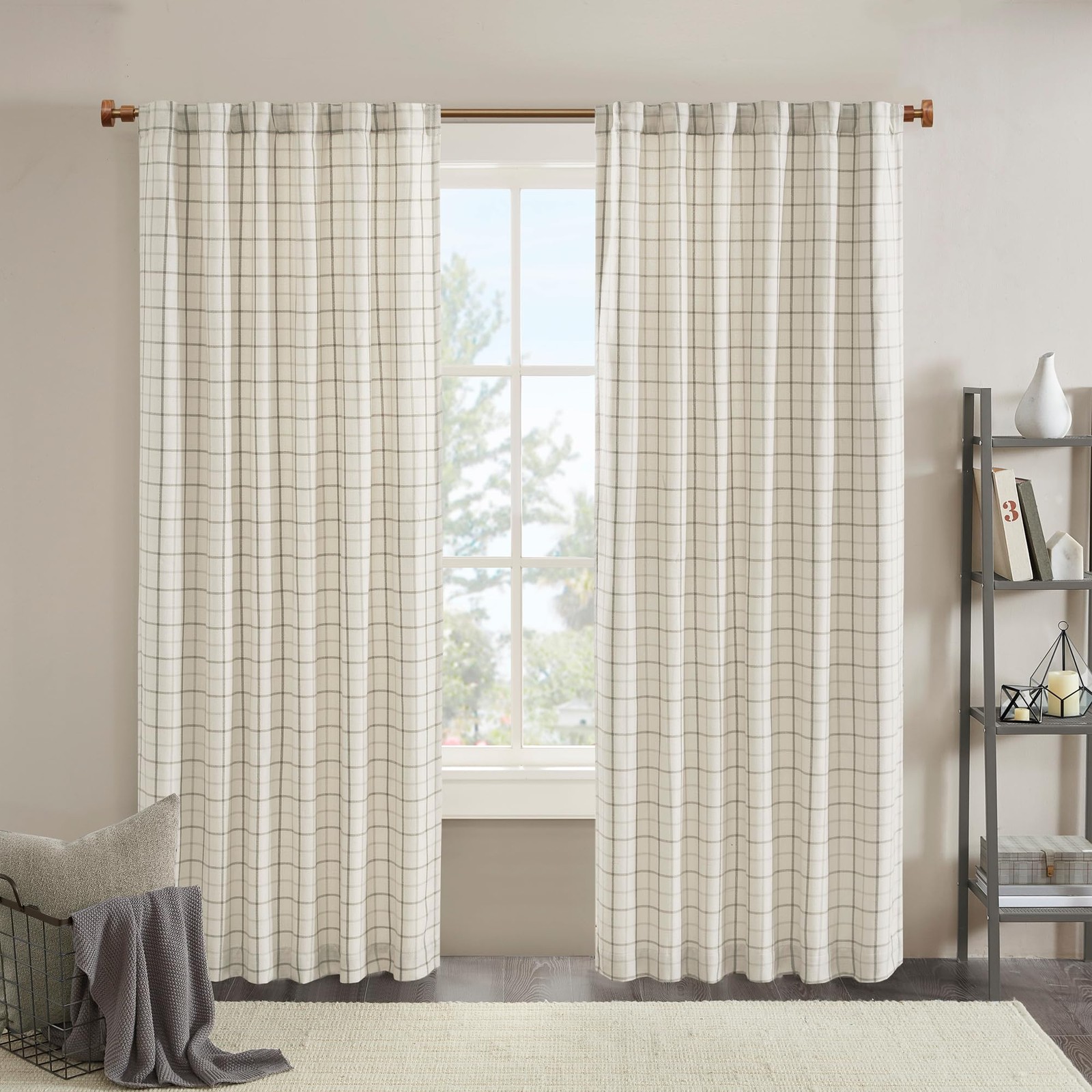 Madison Park Curtain Anaheim Plaid 50×84 Natural Rod Pocket Thermal Insulated