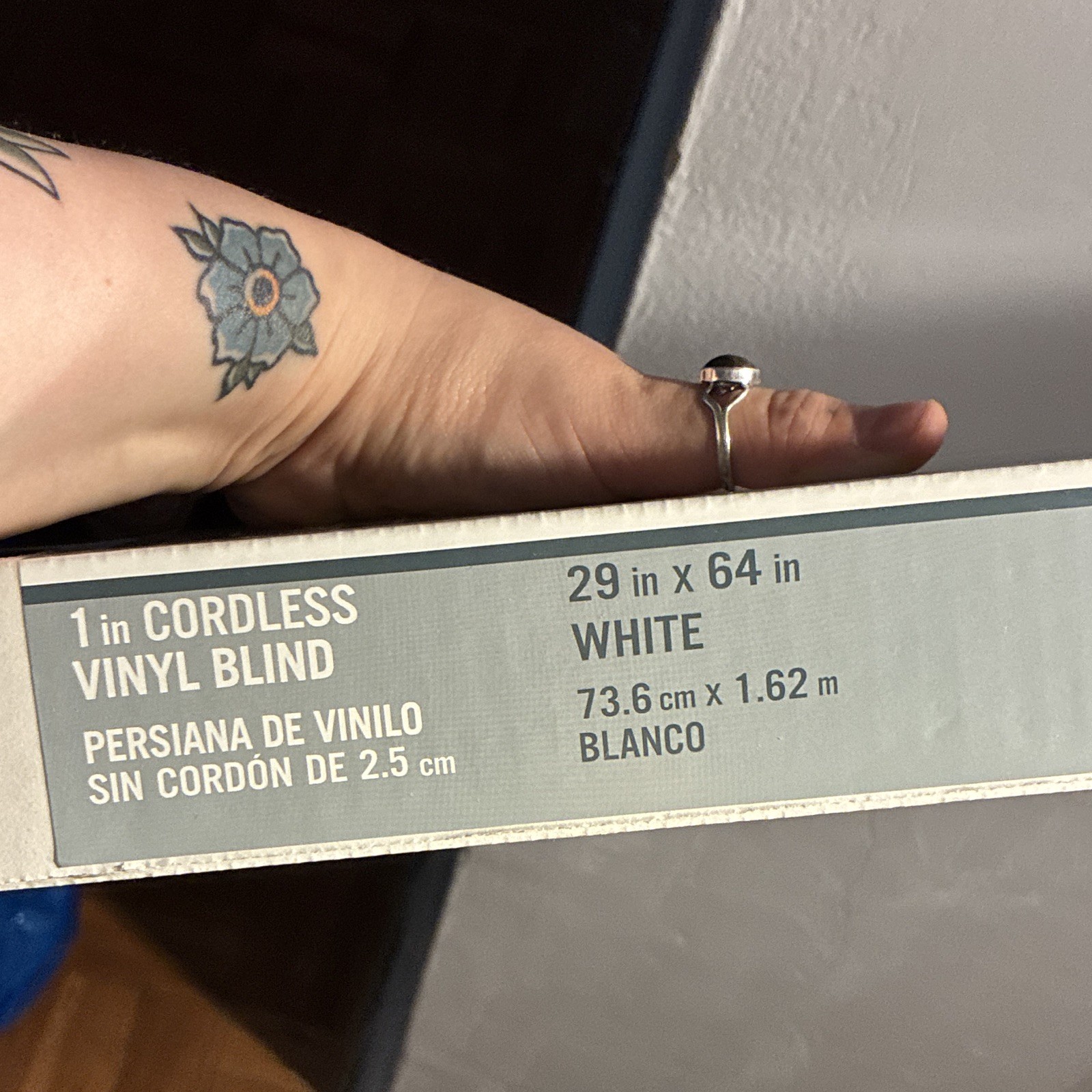 Cordless Vinyl Horizontal Blinds 29 in x 64 in White Light Filtering