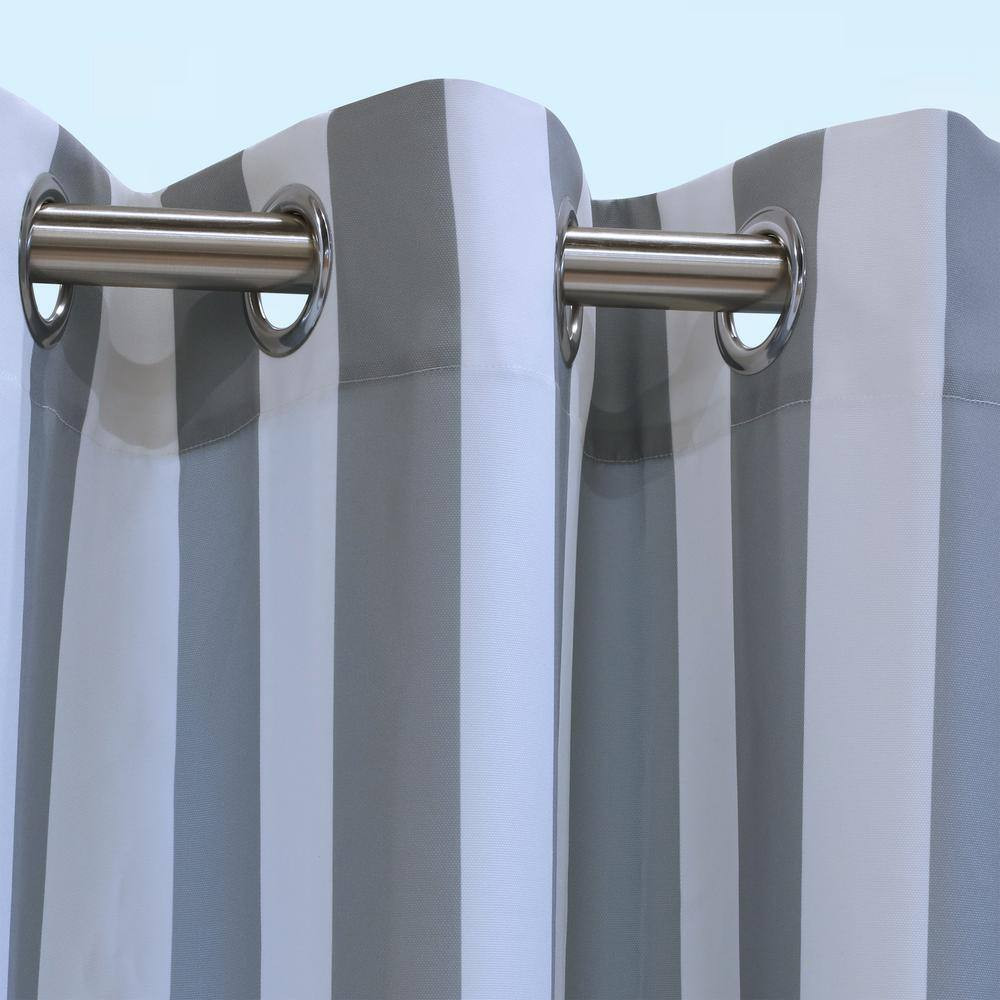 Alloy Grey Striped Outdoor Grommet Room Darkening Curtain – 50 In. W X 84 In. L