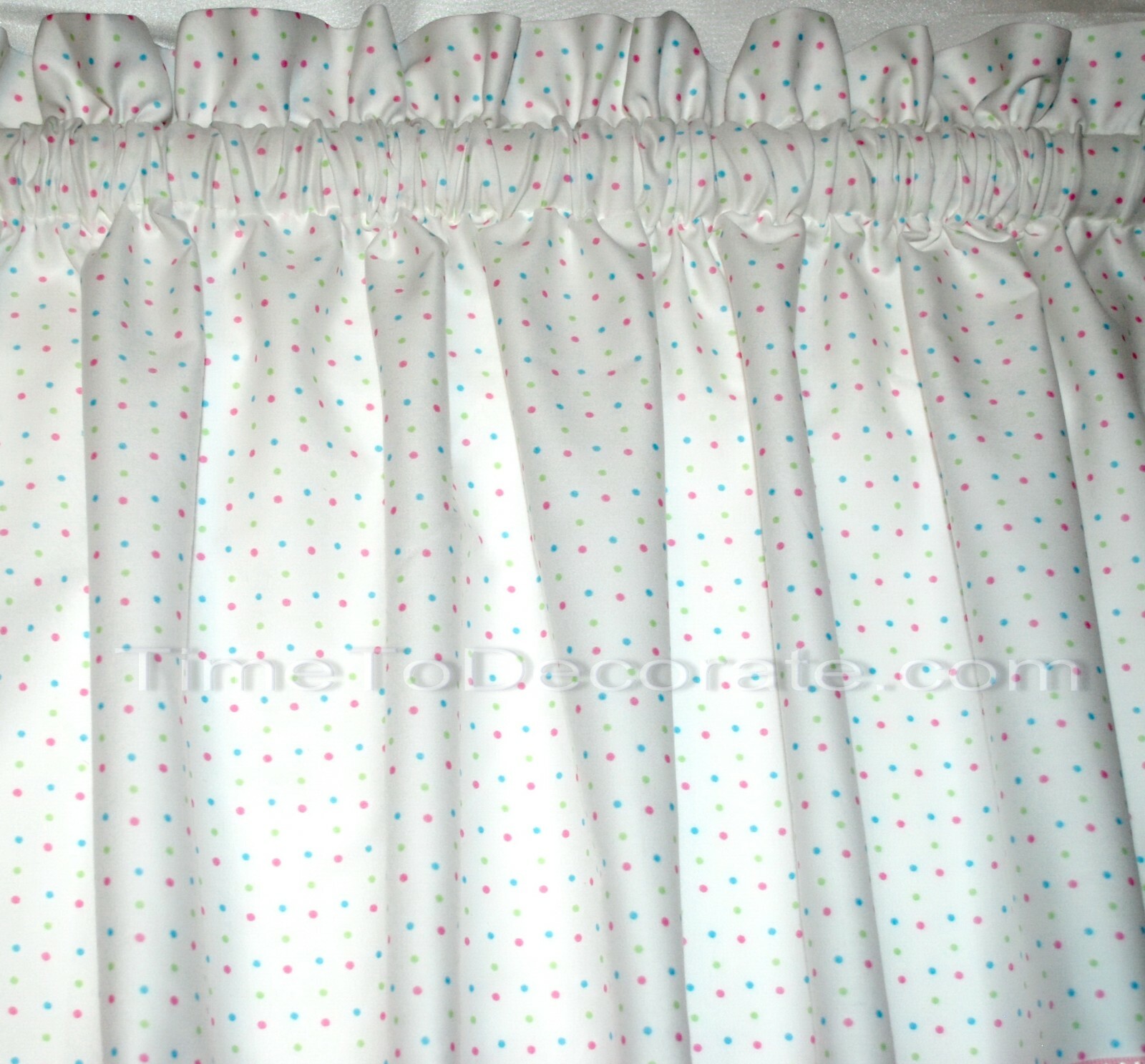 NEW valance pink, green, blue dots on WHITE custom