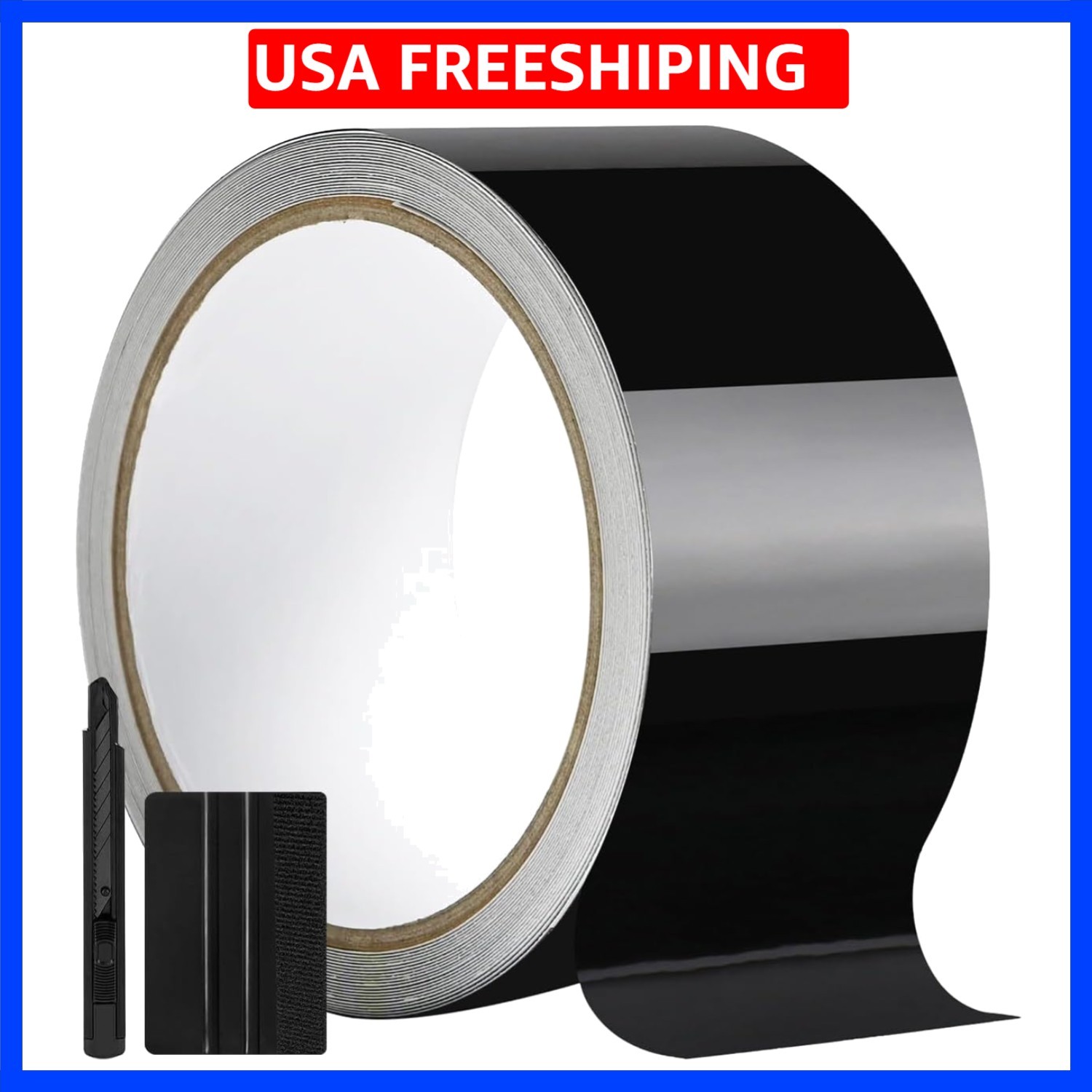 2IN X 30FT Gloss Black Vinyl Wrap for Chrome Delete Window Trim Car Door Sill…