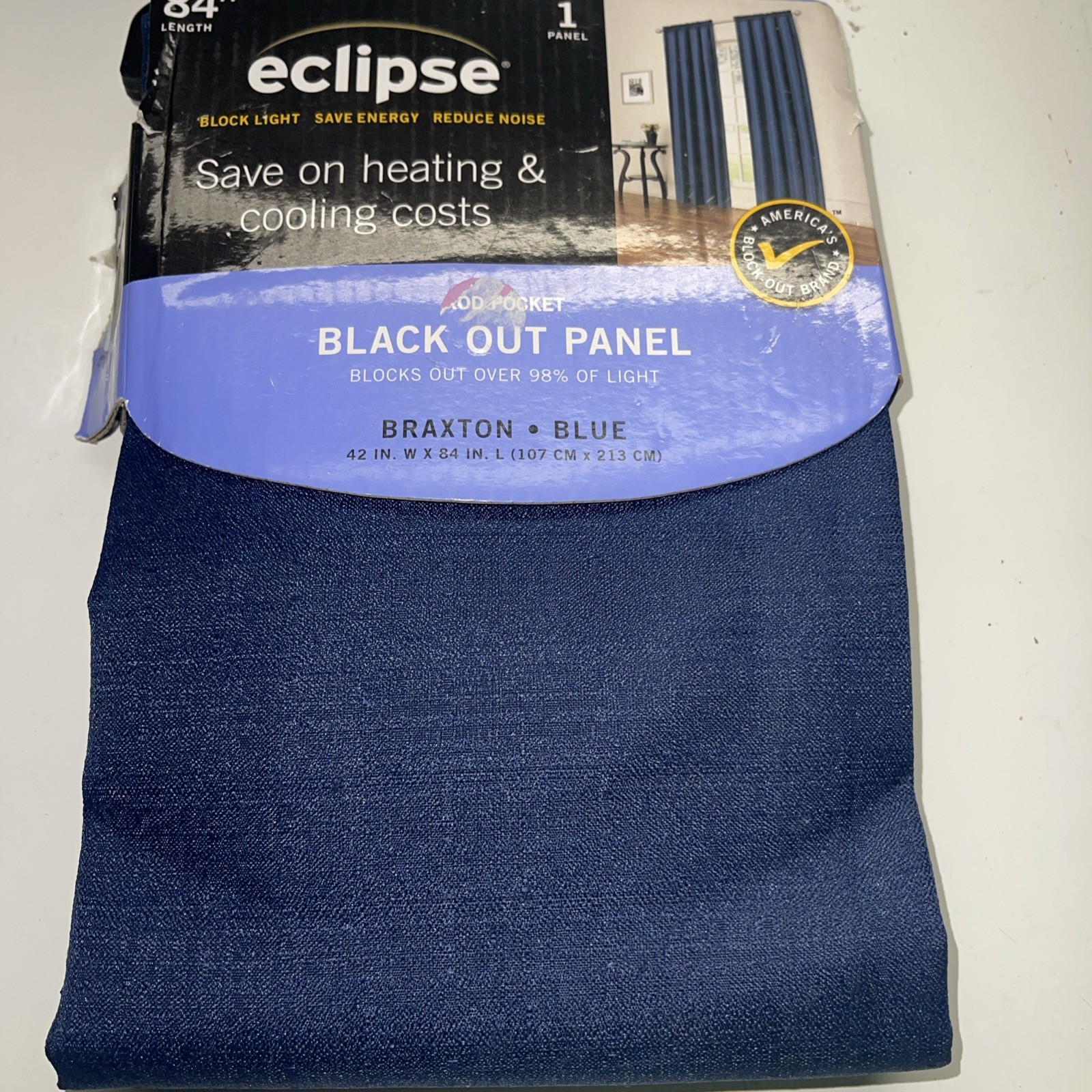 Eclipse Blackout Braxton Curtain Panel Blue One Rod Pocket Curtain Panel 42″x 84