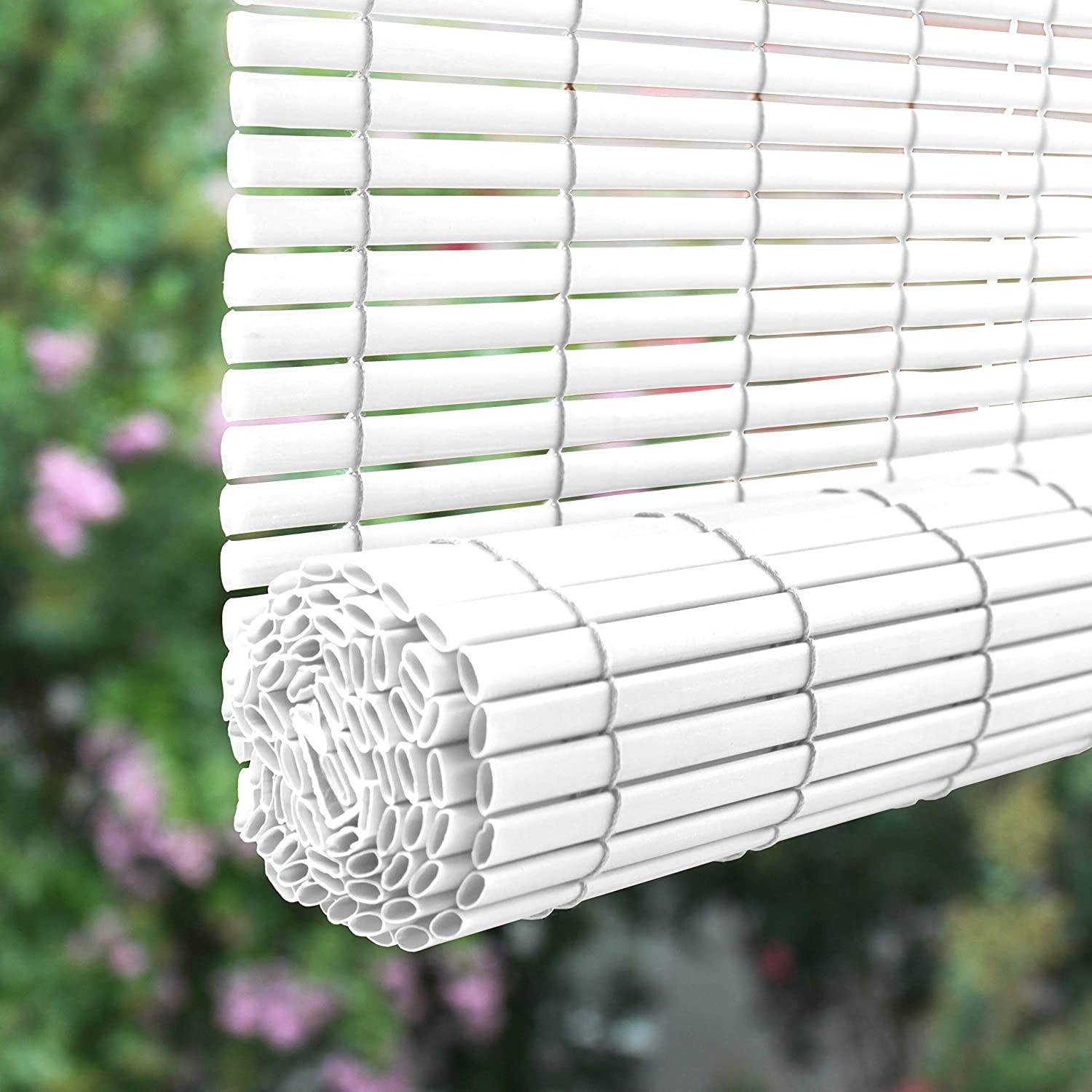 Cordless Roll up Sun Shade PVC White Blinds Outdoor Home Patio Porch 36 X 72 In