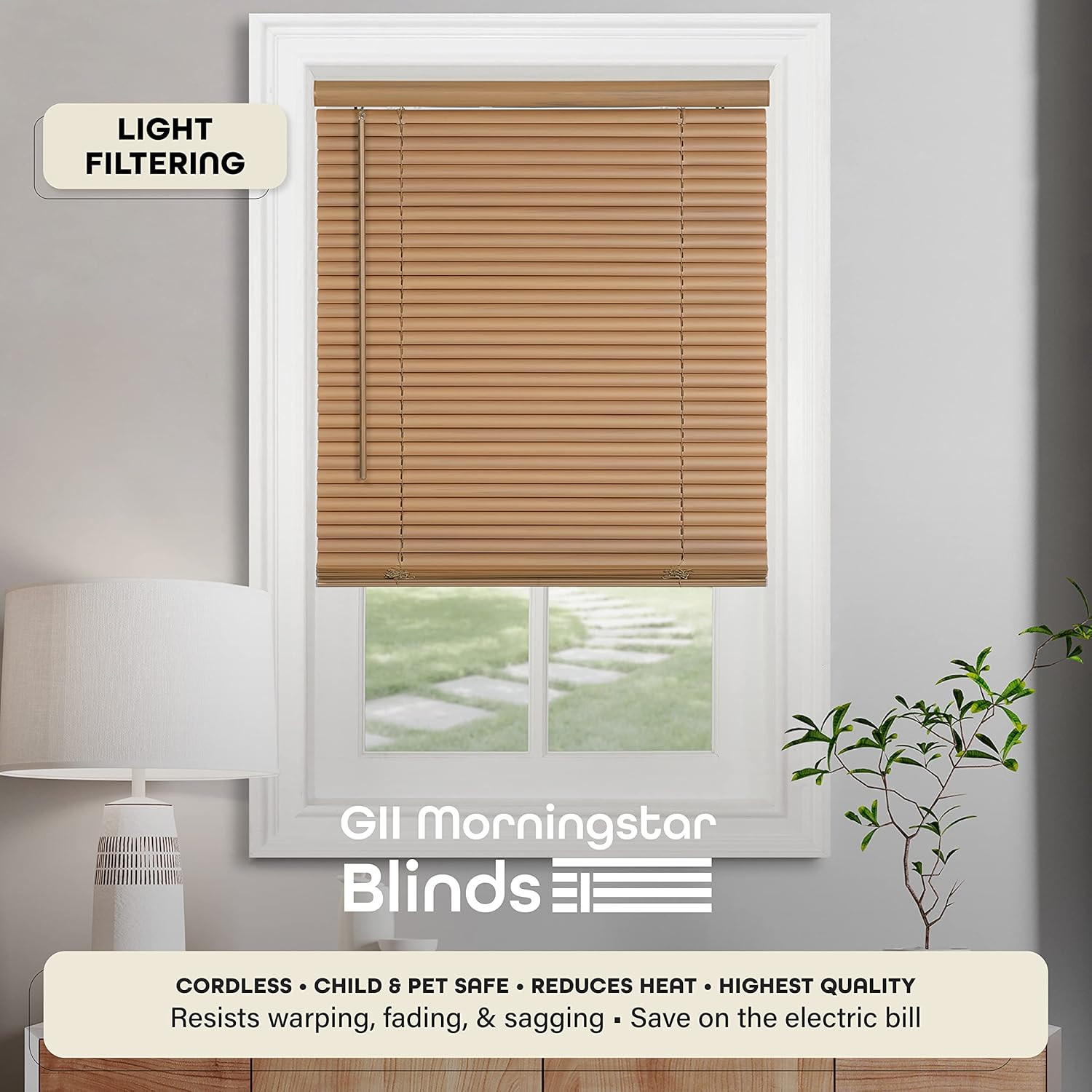 Cordless Light Filtering Mini Blind – 24 Inch Width, 72 Inch Length, 1″ Slat Siz