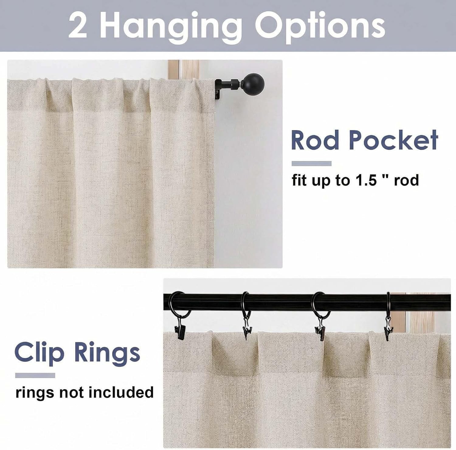 Boho Lace Kitchen Curtains 24 Inch Length – Light Filtering Faux Linen Vintag…