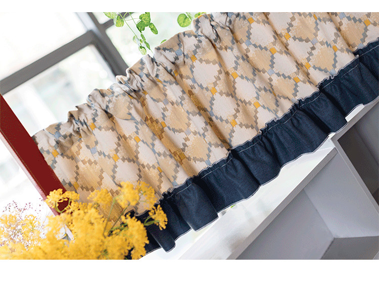 Euro Style Chic Diamond Design Elegant Wide Blue Frill Border Café Curtain