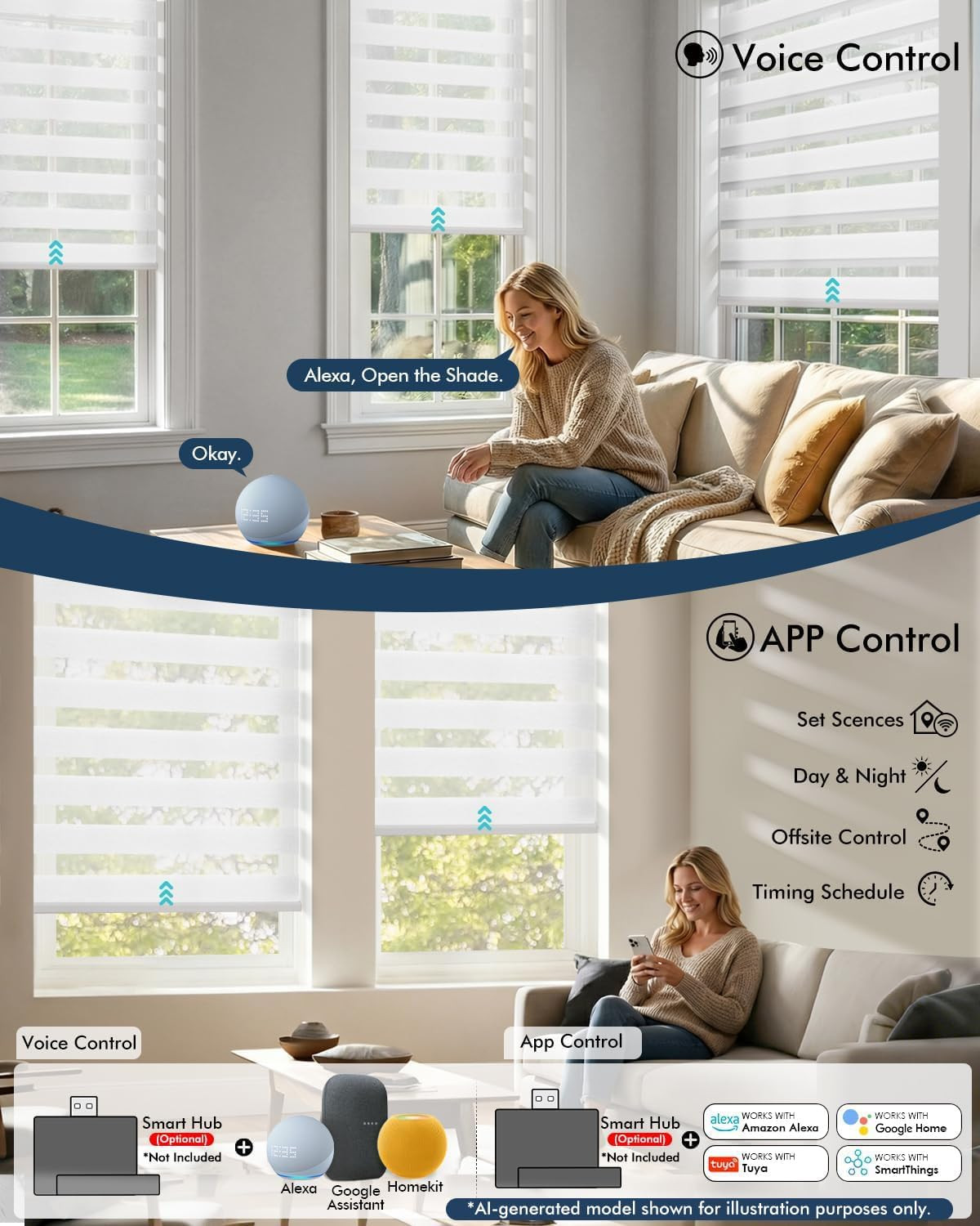 Remote-Controlled No Drill Zebra Blinds – Cordless Thermal Shades 32″ x 72