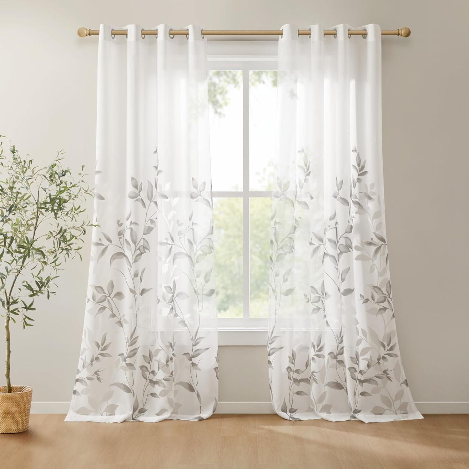 Cecily Semi Sheer SINGLE Panel Window Curtain Burnout Botanical Print, Easy to H