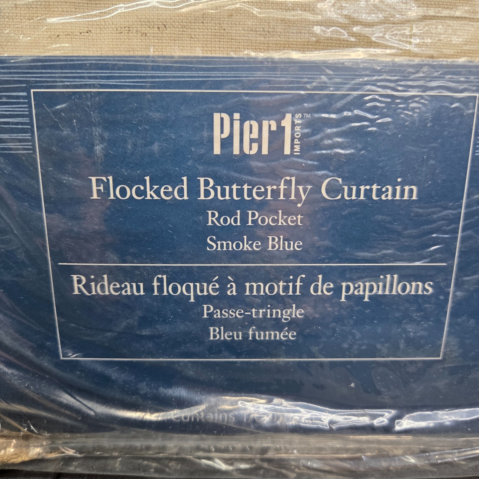 Pier 1 Imports Curtains Flocked Butterfly 84″ 44 X B84 in Lined Rod Pocket Blue
