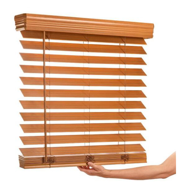 Chestnut Cordless Premium Faux Wood blinds with 2.5 in. Slats Size 26″W x 48L